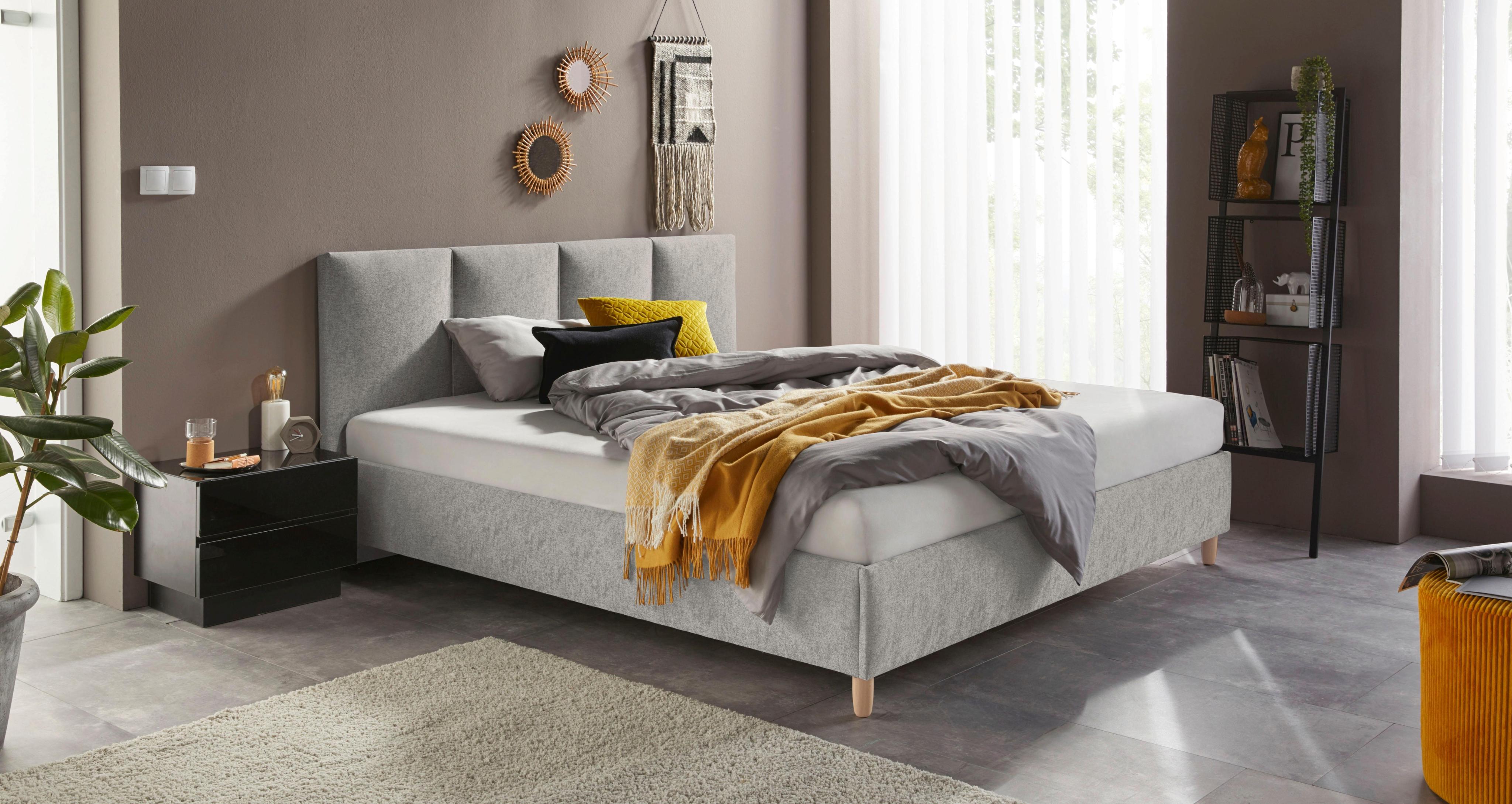 Polsterbett, grau, Liegefläche Länge B: 200cm x 180cm, Strukturstoff, Bonnell-Federkernmatratze H3, WESTFALIA SCHLAFKOMFORT, Betten, Polsterbett