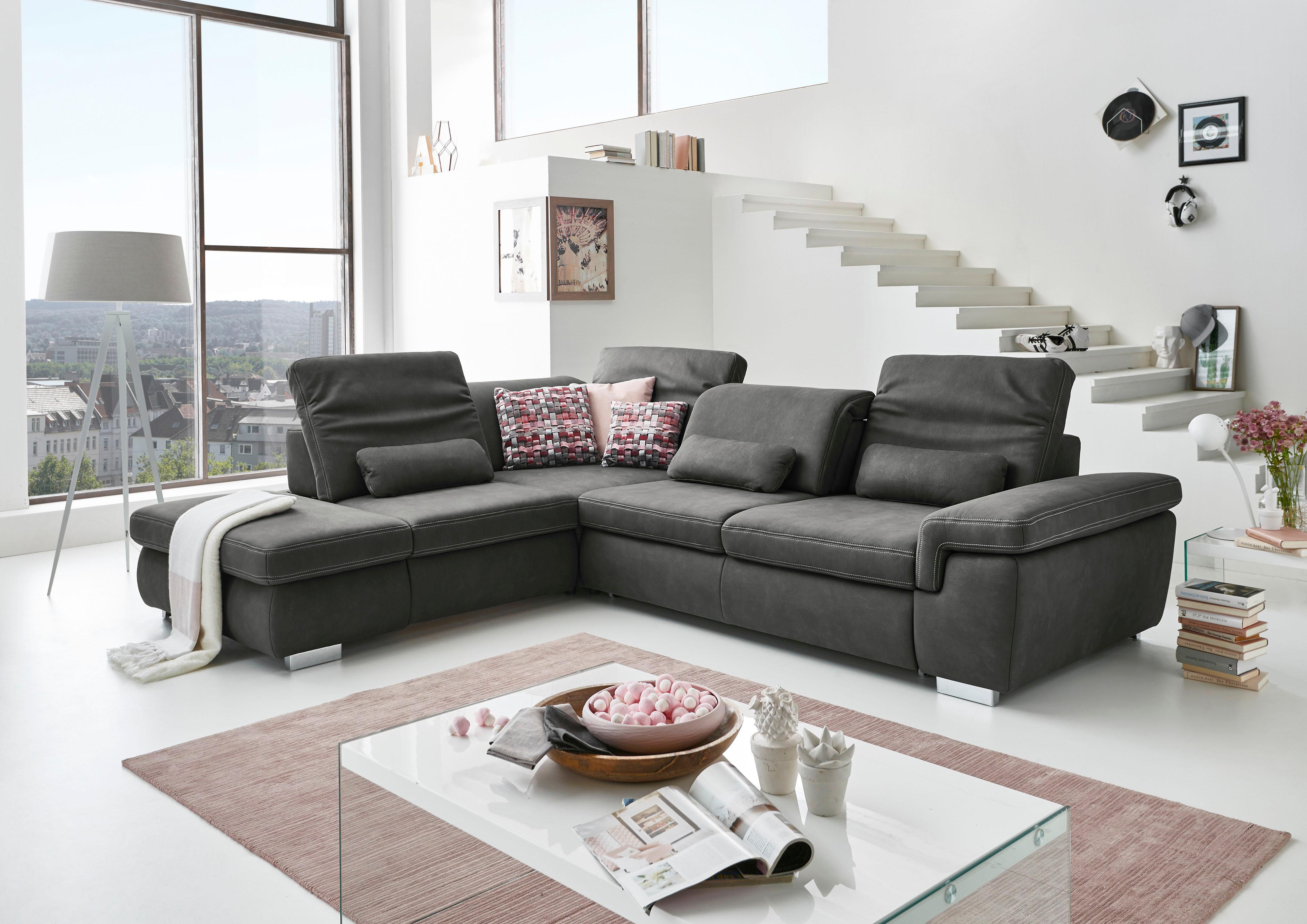 Ecksofa DIE PLANBAR "MP-IN17041 L-Form", grau (anthrazit), B:320cm H:85cm T:260cm, 100% Polyester, Sofas, Ecksofa, Sitztiefenverstellung, optional mit Kopfteilverstellung & Bettfunktion