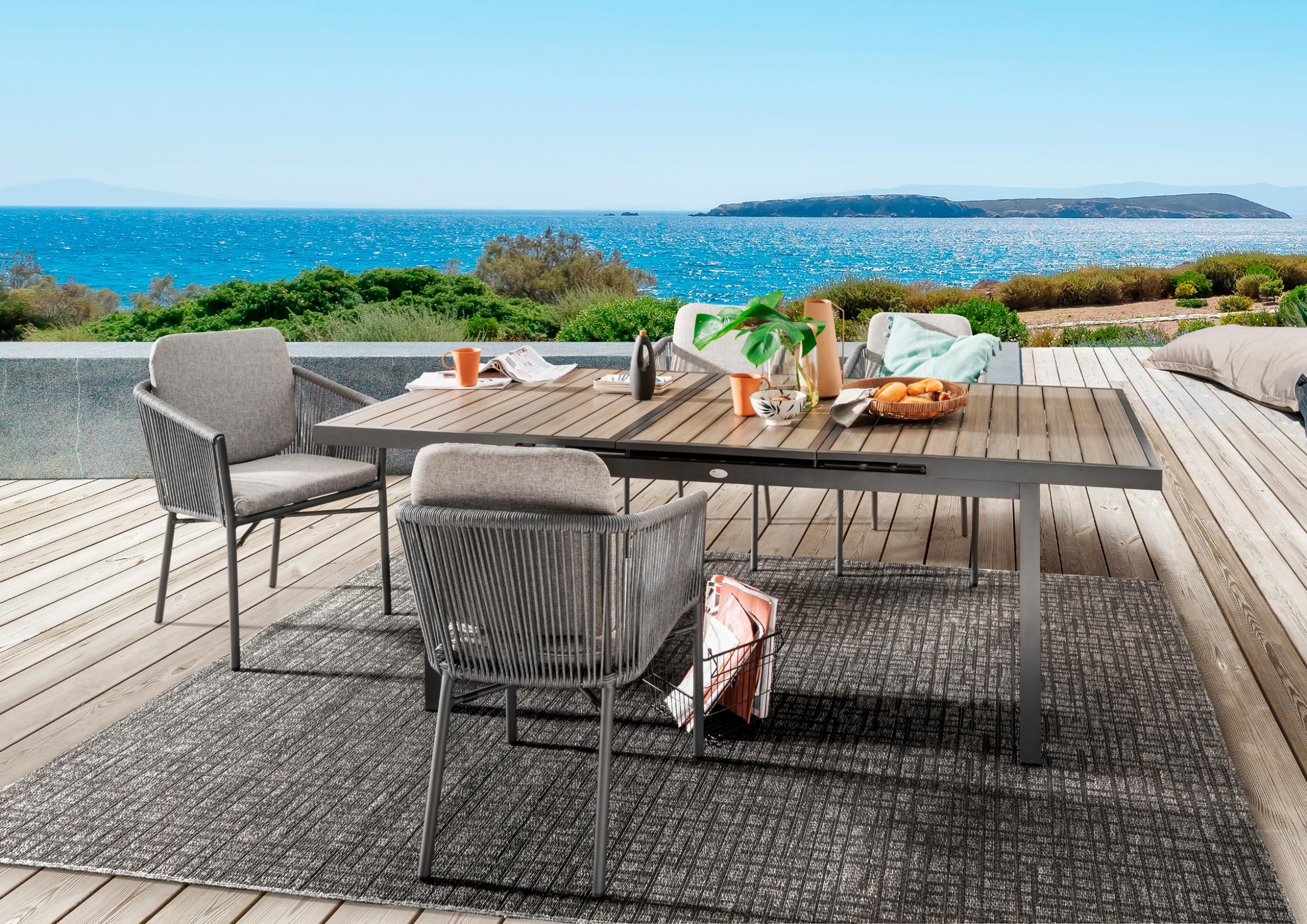 Garten-Essgruppe DESTINY "LUCCA IMOLA", grau, Polyester, Aluminium, Polyester, Sitzmöbel-Sets, Garten-Essgruppe, Aluminium, Polyrattan, Rope
