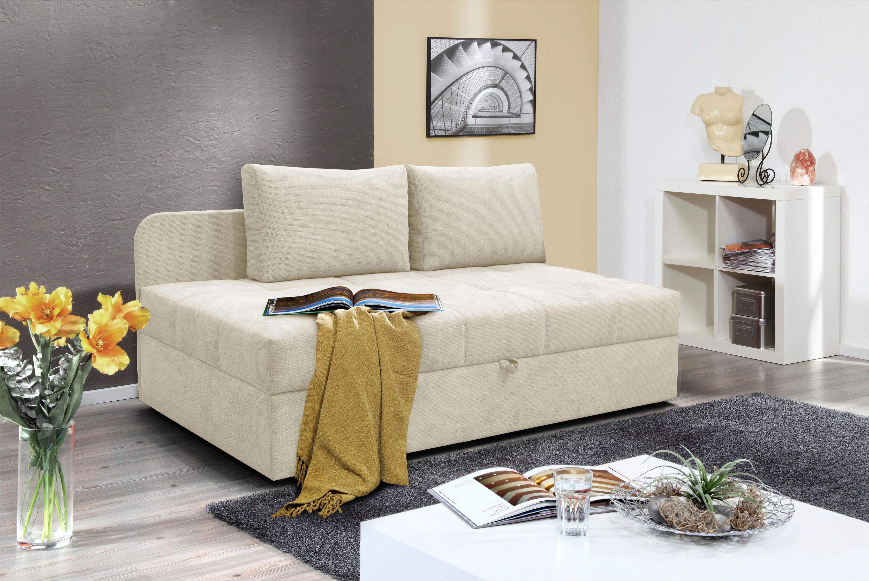 Schlafsofa ALINA "Marla", weiß (weiß xbo 1), B:201cm H:73cm T:95cm, Struktur fein XBO (100% Polyester), Sofas, Schlafsofa, inkl. Stauraum und 2 Rückenkissen
