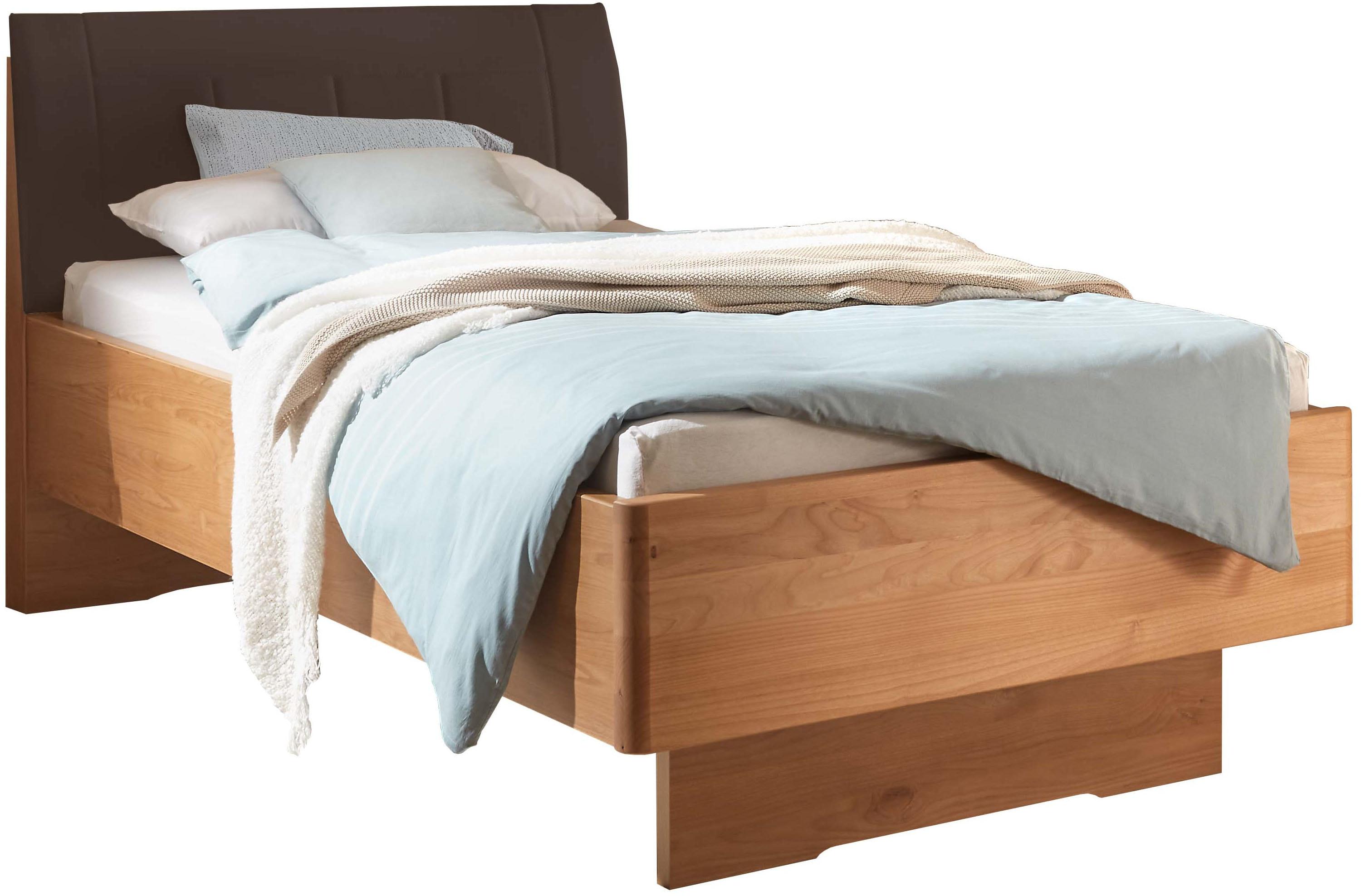 Holzbett WIEMANN "Cardiff, Bettgestell, Bettrahmen, teilmassiv, mit Polsterkopfteil", erle teilmassiv, B:120cm L:220cm, Betten, Holzbett, Fußteil aus Massivholz, verschiedene Größen