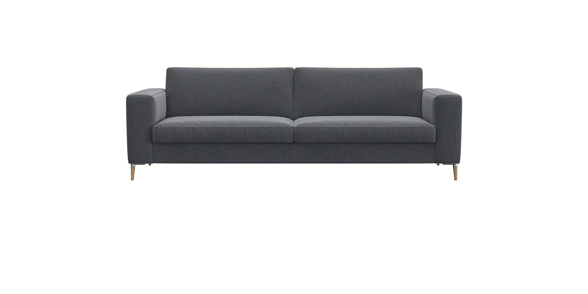 3-Sitzer FLEXLUX "Fiore, super Sitzkomfort durch Kaltschaum im Sitz", grau (soft grau), B:229cm H:85cm T:92cm, 100% Polyester, Sofas, 3-Sitzer, breite Armlehnen, Füße Alu+ Eiche