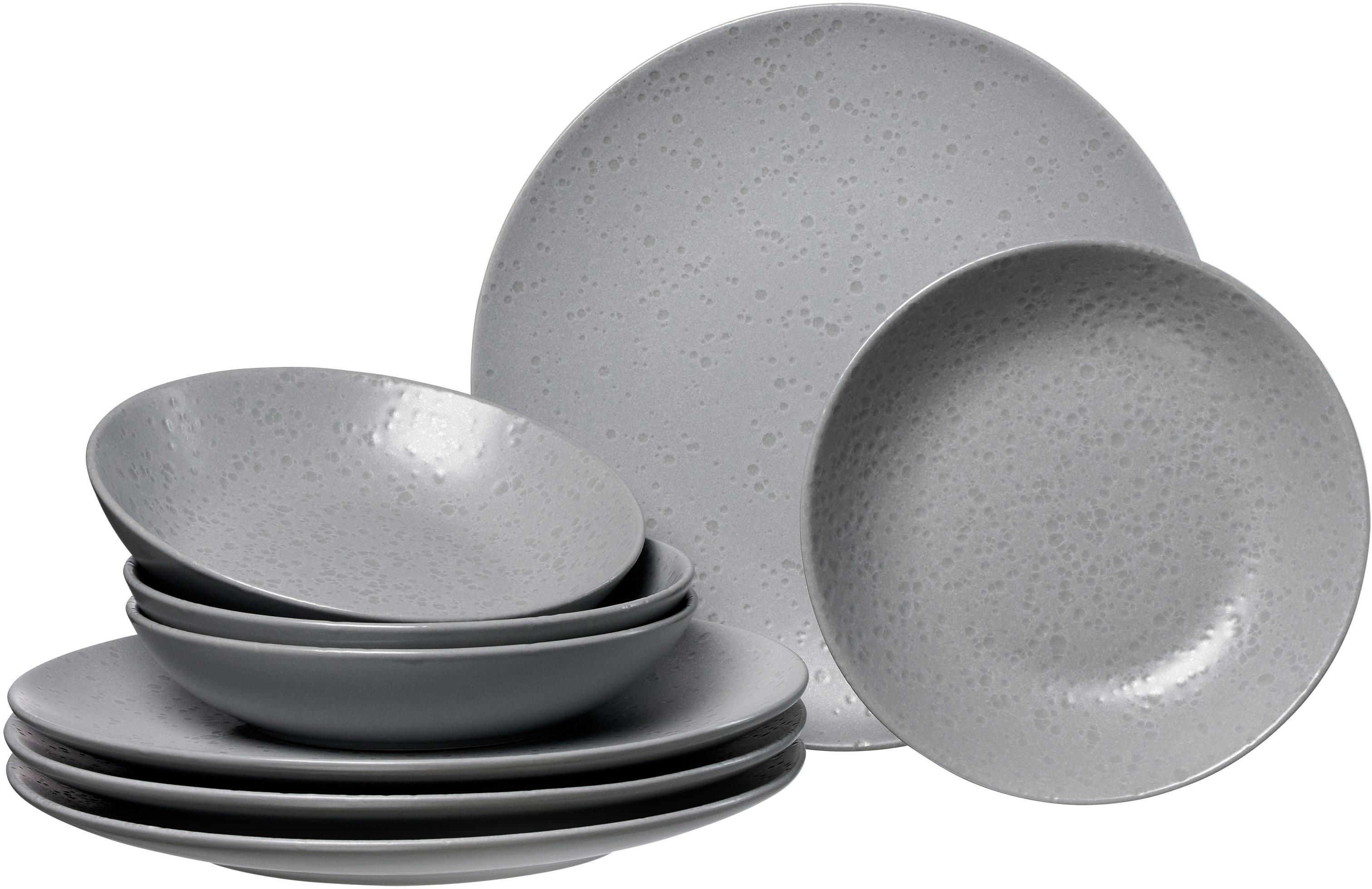 Tafelservice RITZENHOFF & BREKER "Teller Set, Geschirr-Set Kitwe", grau, 8 Stk., Steinzeug, Geschirr-Sets, Tafelservice, Reaktivglasur, jedes Stück ein Unikat, 8 Teile, für 4 Personen