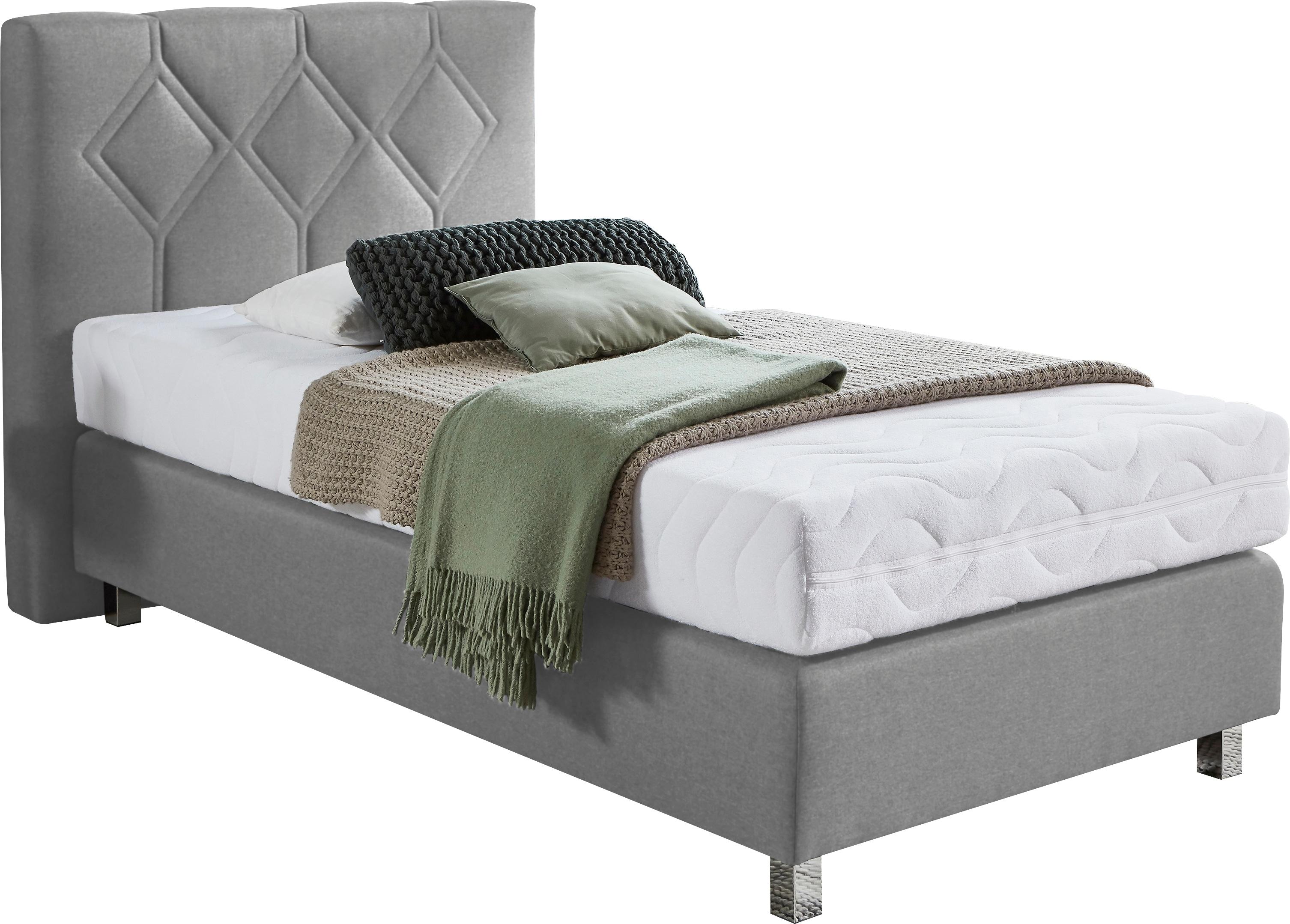 Boxspringbett "Phönix", grau, B:105cm L:210cm, Bezug Bett: Microvelours (100% Polyester) oder Feinstruktur (100% Polyester);Bezug Bonnell-Federkernmatratze: 100% Polyester;Bezug Kaltschaummatratze: 100% Polyester;Bezug Tonnentaschenfederkernmatratze: 80% Baumwolle, 20%Polyester, WESTFALIA SCHLAFKOMFORT, Komplettbetten, Boxspringbett