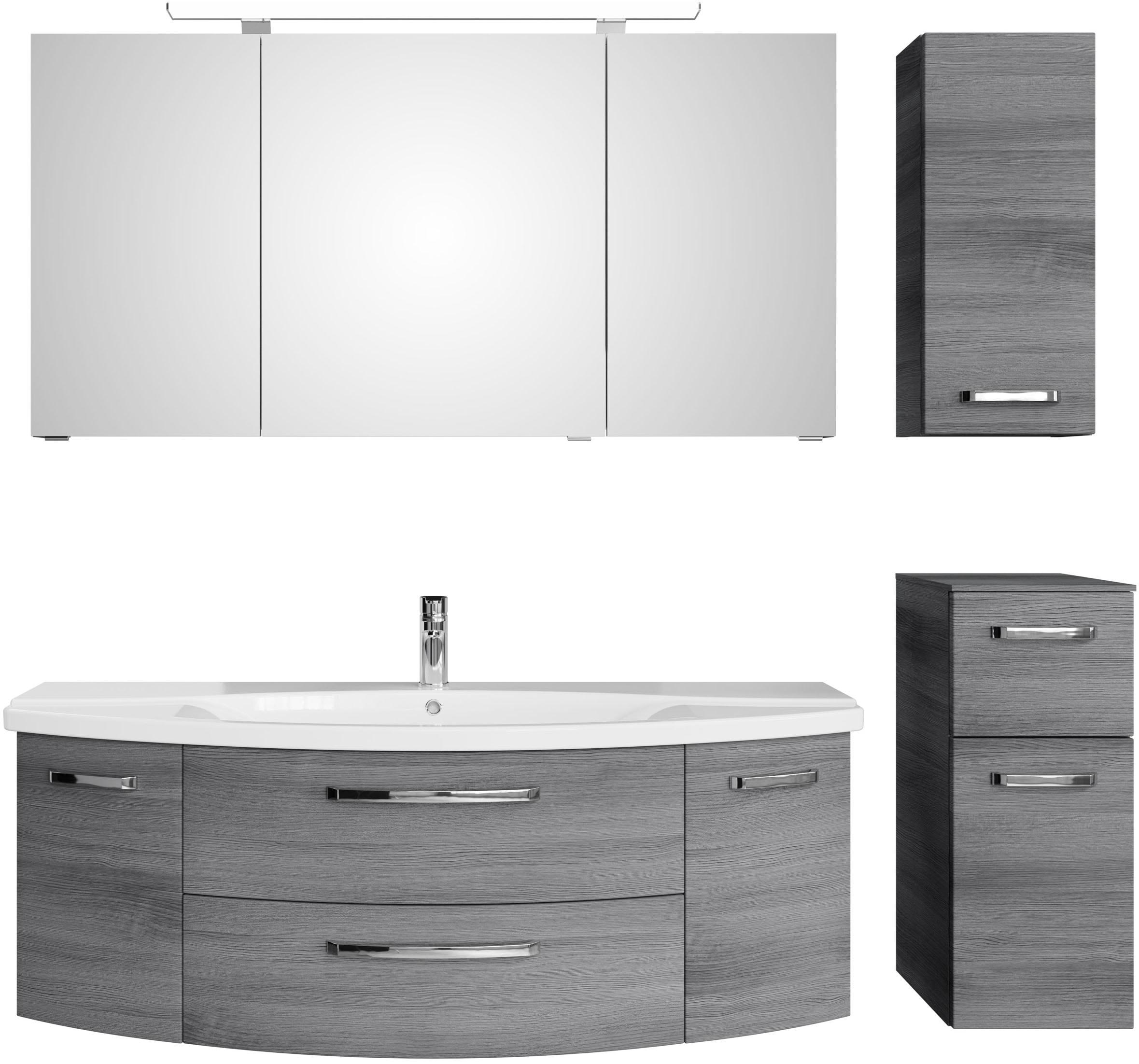 Badmöbel-Set SAPHIR "Serie 4010 4-teilig Keramik-Waschtisch mit LED-Spiegelschrank", grau (graphit struktur quer nachbildung), B:174cm H:200cm T:49,5cm, Holzwerkstoff, Kastenmöbel-Sets, Badmöbel-Set, Badezimmer Set mit Unterschrank, Hängeschrank, inkl. Türdämpfer