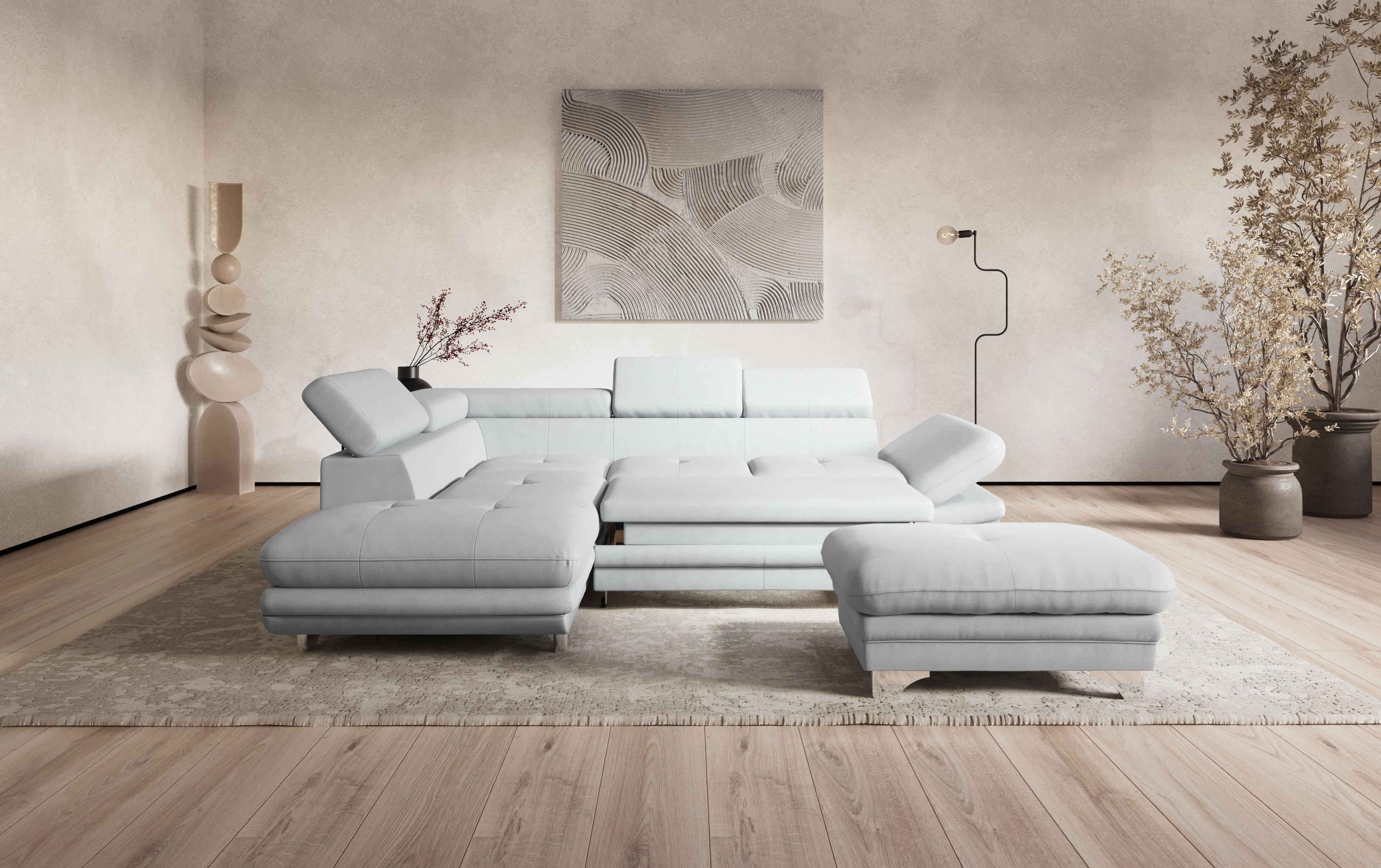 Ecksofa COTTA "Enterprise L-Form", grau (hellgrau), B:277cm H:91cm T:104cm, Softlux-Kunstleder;Luxus-Kunstleder, Sofas, Ecksofa, mit Arm- & Kopfteilverstellung, wahlweise mit Bettfunktion