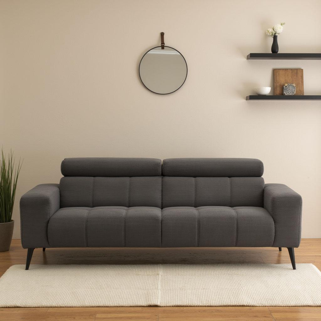 2-Sitzer DOMO COLLECTION "Trento, mit Kufenfuß oder Einzelfuß", grau, B:238cm H:79cm T:104cm, 100% Polyester, Sofas, 2-Sitzer, wahlweise mit Kopfteilverstellung und in zwei Größen erhältlich