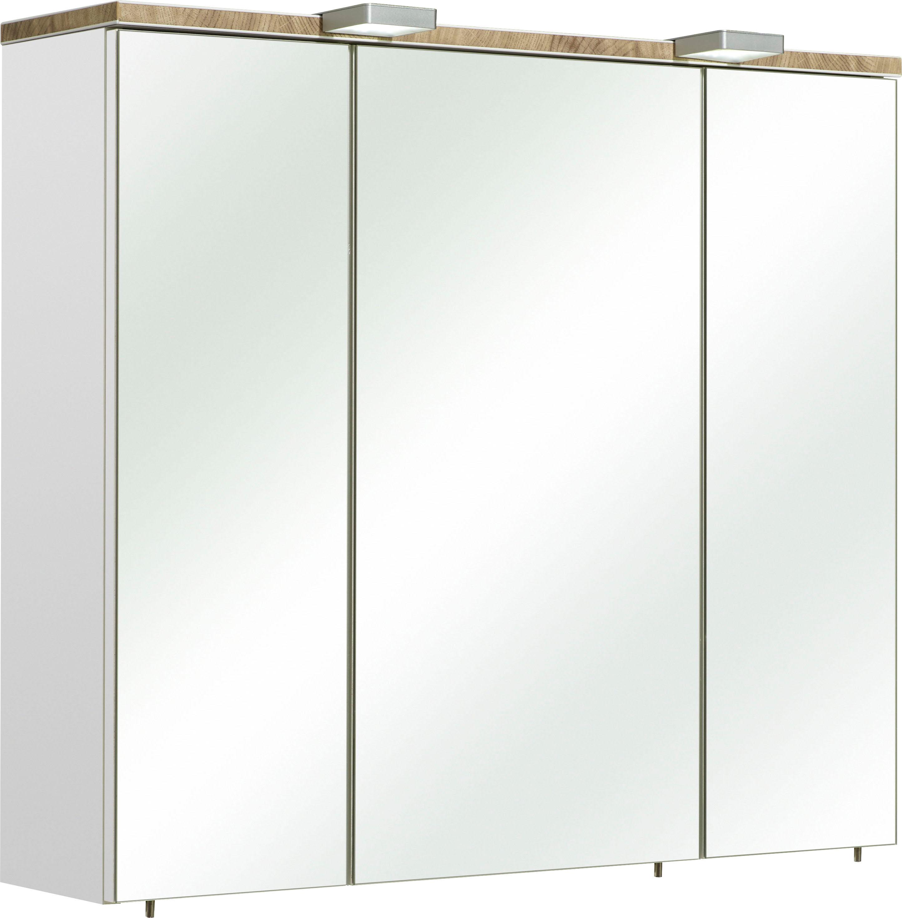 Spiegelschrank SAPHIR "Quickset 931 Badschrank, 3 Spiegeltüren, 6 Einlegeböden, 80 cm breit", weiß (weiß glanz), B:80cm H:70cm T:20cm, Holzwerkstoff, Schränke, Spiegelschrank, inkl. LED-Beleuchtung, Türdämpfer, Schalter-/Steckdosenkombination