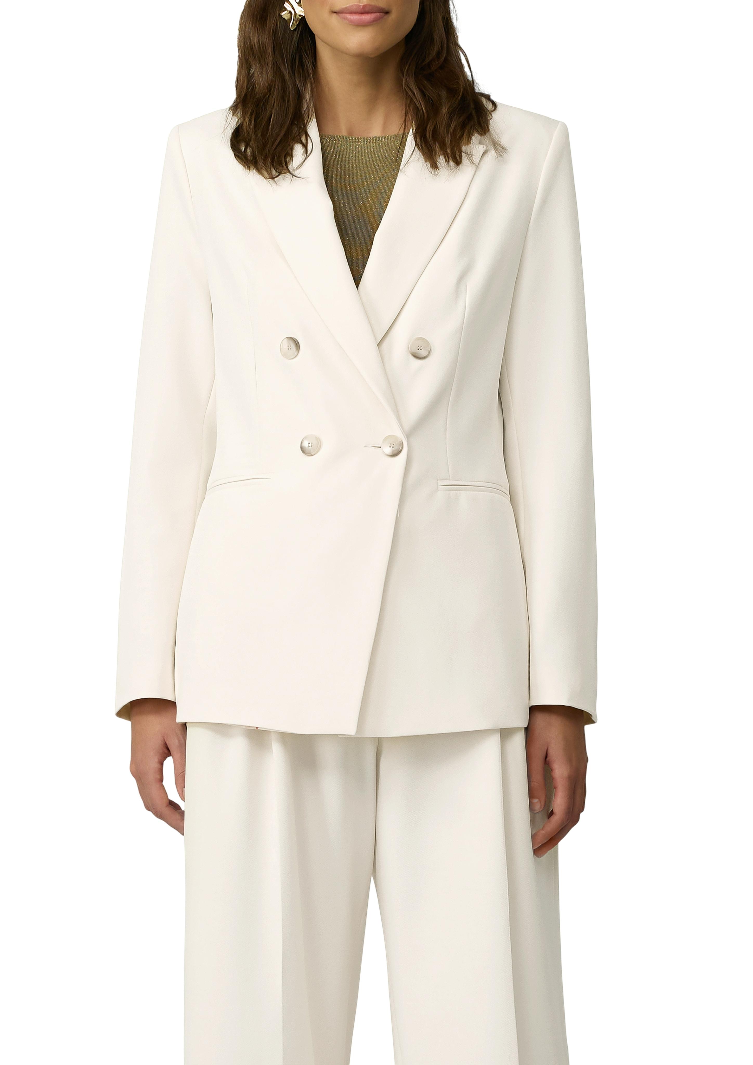 Jackenblazer S.OLIVER BLACK LABEL, Damen, Gr. 40, beige (cream), Obermaterial: 86% Polyester, 14% Elasthan. Futter: 100% Polyester, unifarben, slim fit taillenbedeckt, gerader Abschluss, Blazer Jackenblazer, mit Reverskragen