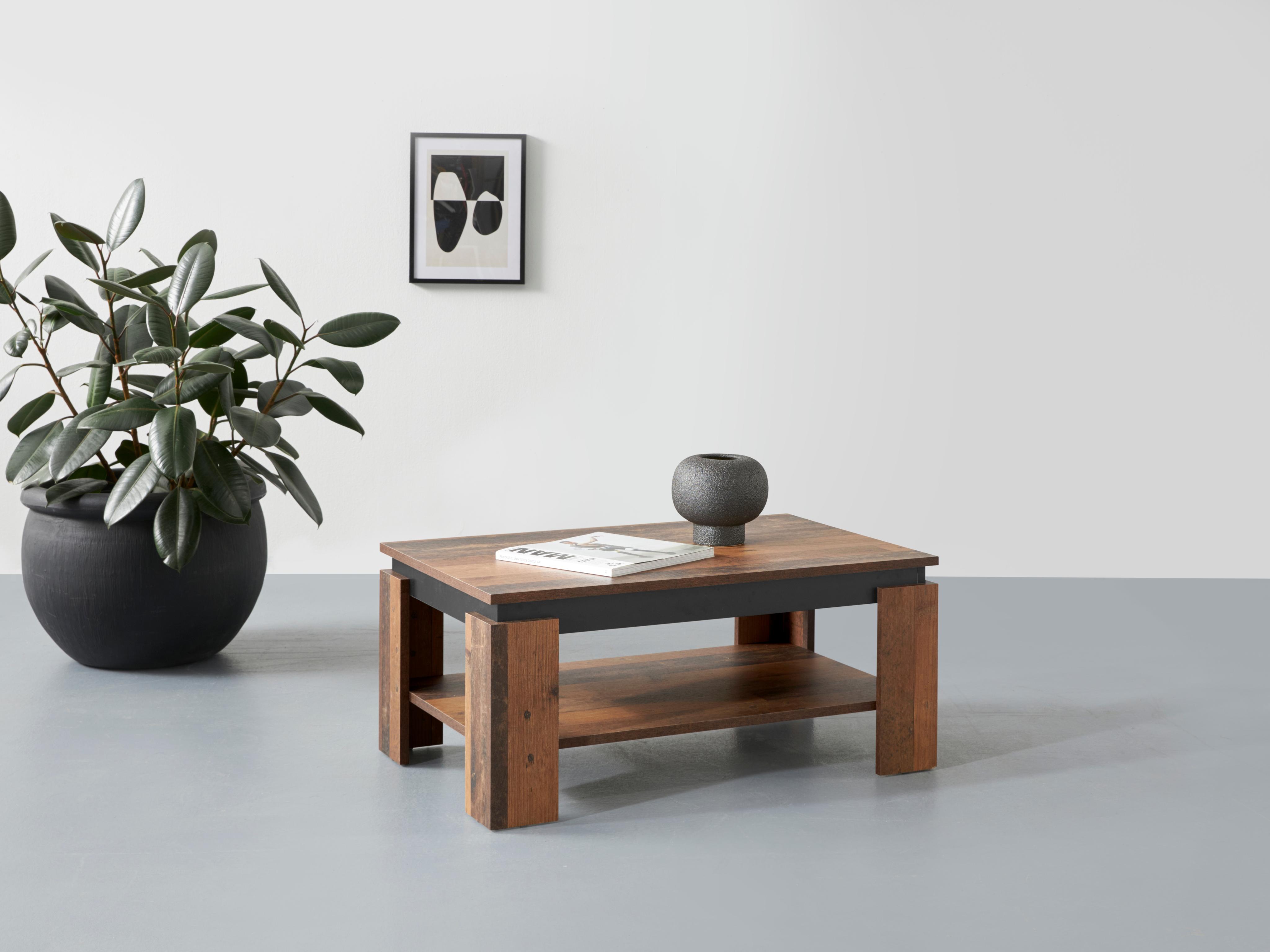 Couchtisch HELA "TIM", schwarz-weiß (oldw, schw), B:90cm H:40cm T:60cm, Tische, Couchtisch, mit Ablageboden, quadratisch oder rechteckig