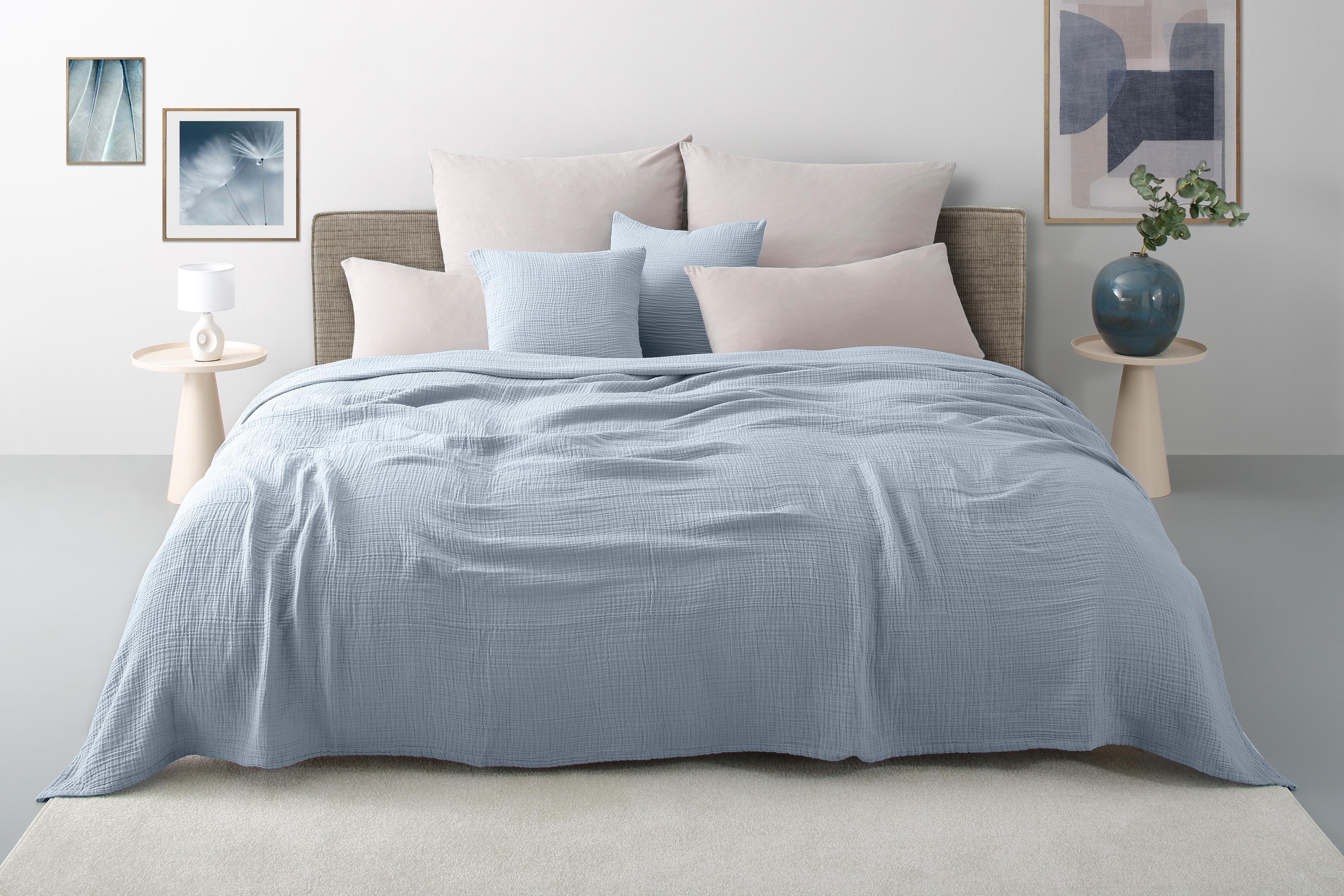 Tagesdecke OTTO HOME "Bailee", hellblau, B:230cm L:250cm, Baumwolle, Tagesdecken, Tagesdecke, weiche Musselin Qualität, viele Farben erhältlich, ab 140x200 cm