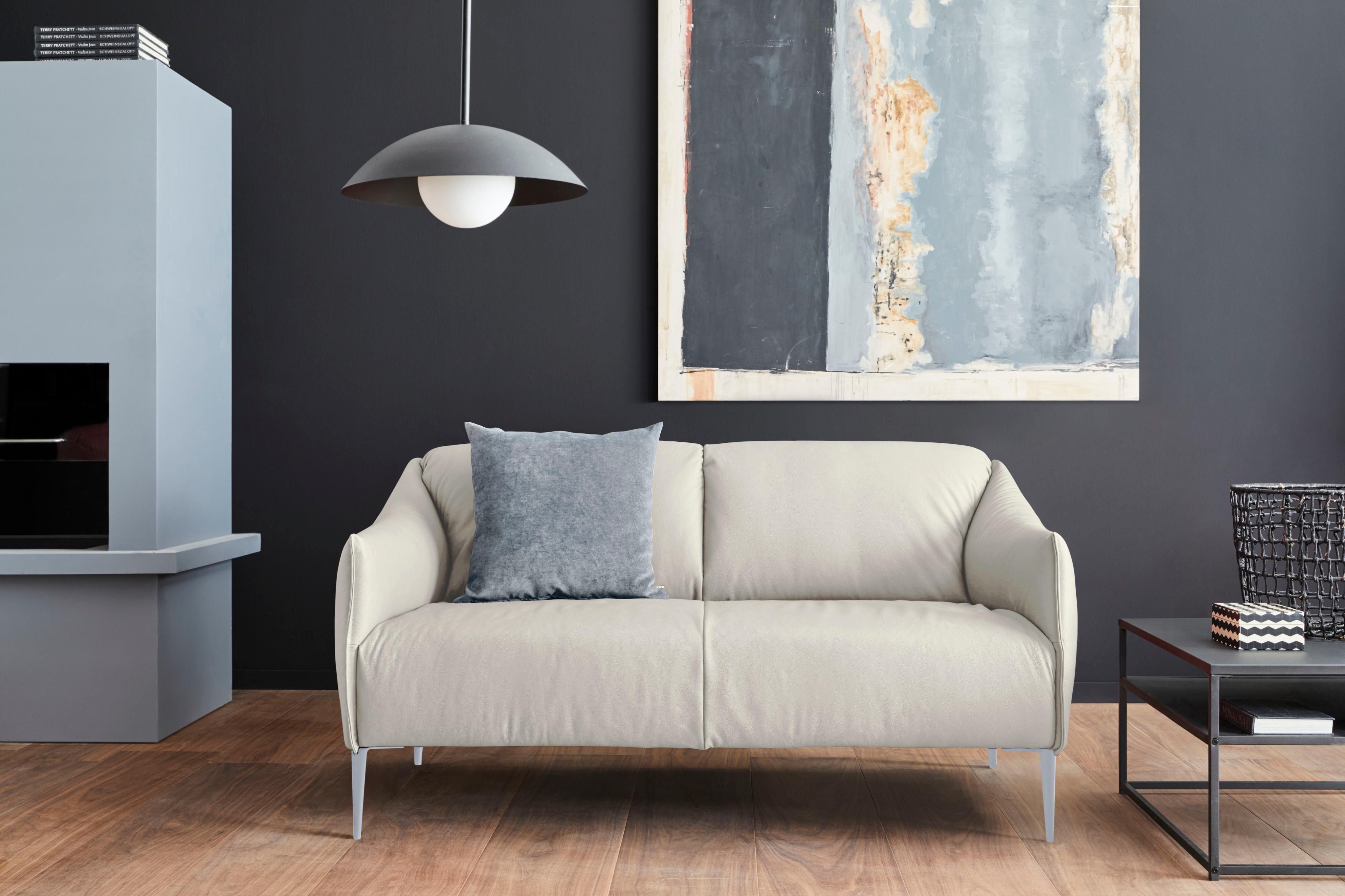 2-Sitzer W.SCHILLIG "sally", weiß (weiß z59), B:154cm H:78cm T:84cm, Longlife Xtra-Leder Z59: Glattleder mit modischer Prägung. Hautstärke 0, 9 - 1, 1 mm., Sofas, 2-Sitzer, mit Metallfüßen in Silber matt, Breite 154 cm