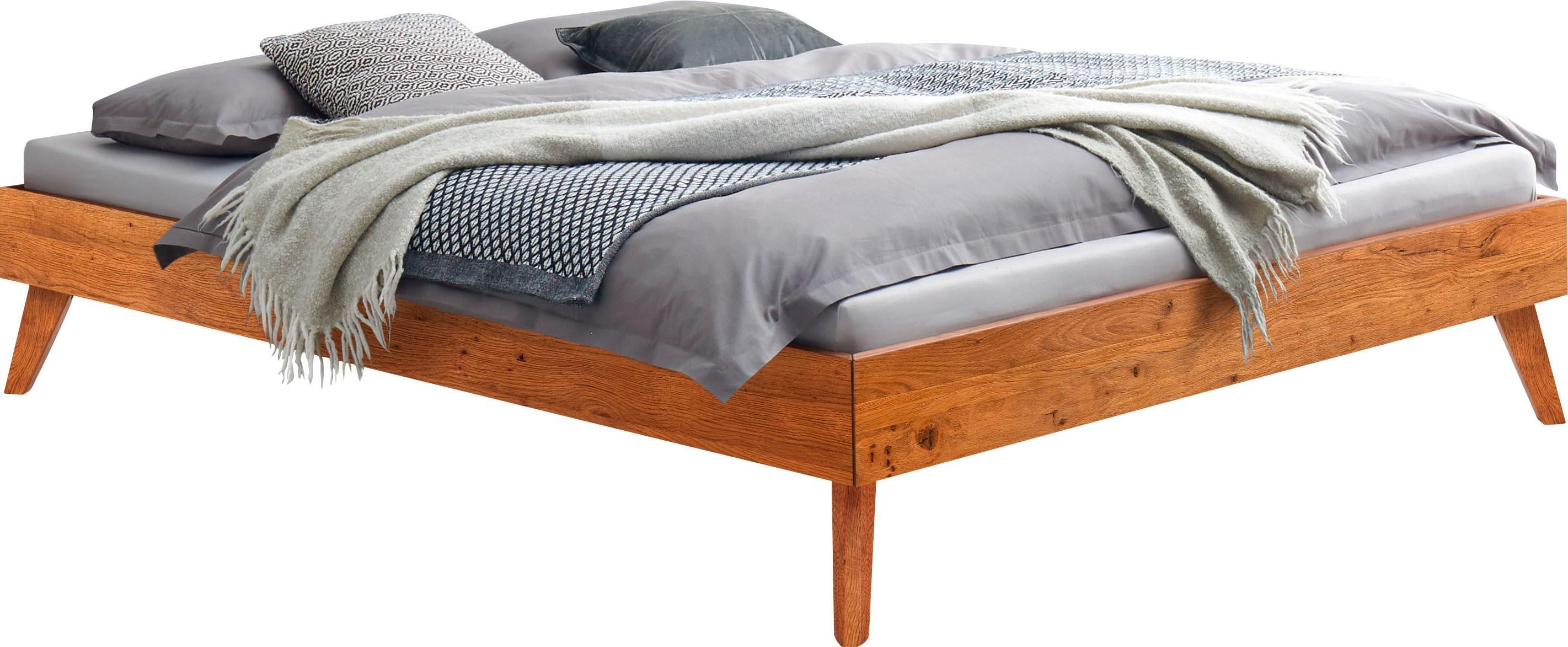 Holzbett HASENA "Calvari", braun (wildeiche natur, geölt), B:146cm H:41cm L:205cm, Wildcheiche massiv, Betten, Holzbett, mit einer Fußhöhe von 25 cm