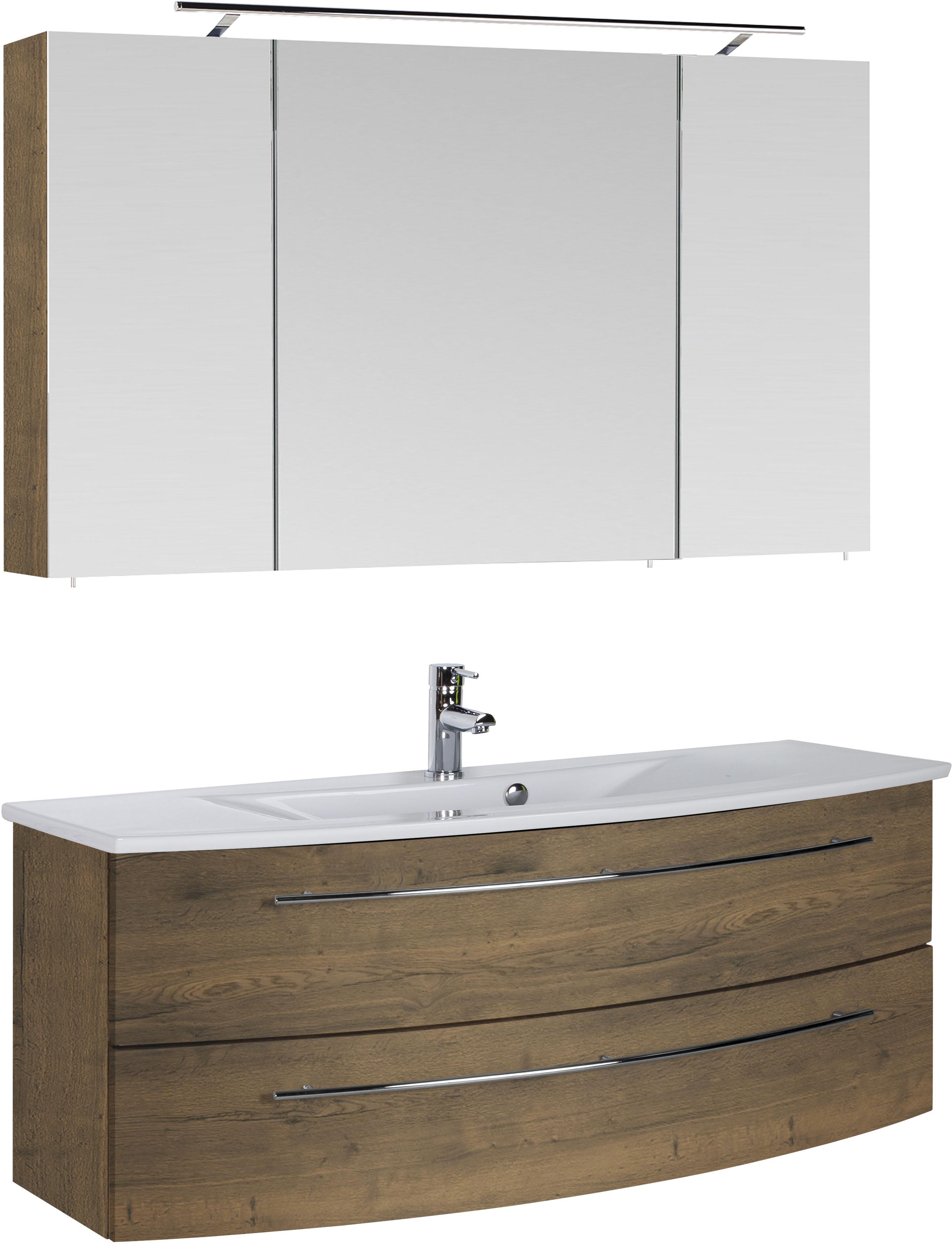 Badmöbel-Set SAPHIR "3040", braun (eiche struktur braun, eiche struktur braun), B:120cm, Kastenmöbel-Sets, Badmöbel-Set, Breite 120 cm