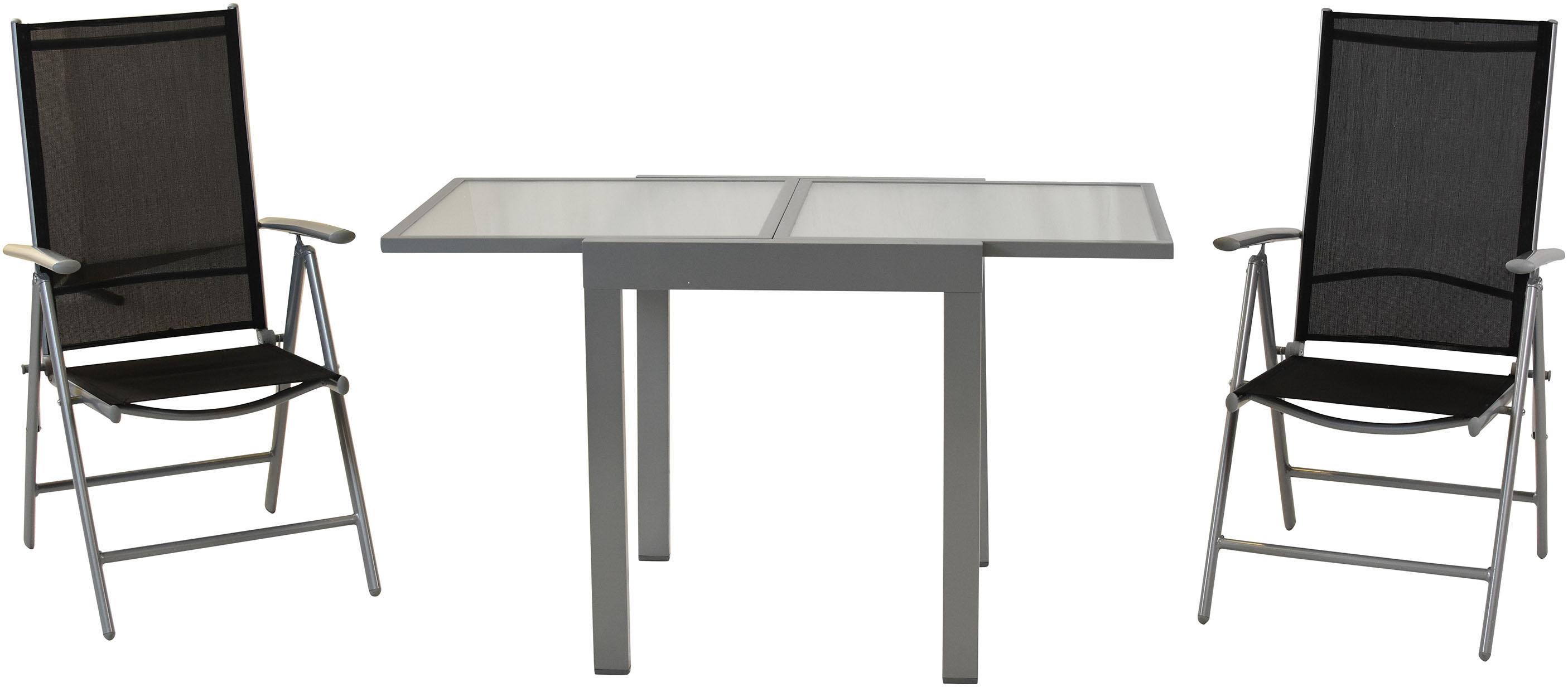 Balkonset MERXX "Amalfi", schwarz, Obermaterial: 100% Polyester, Sitzmöbel-Sets, Balkonset, mit ausziehbarem Tisch: 65/ 130 cm