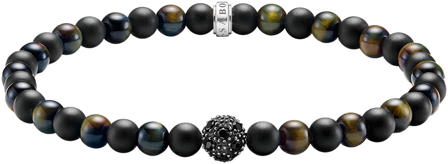 Armband THOMAS SABO "Talisman-Armband Obsidian und Tigerauge" Gr. 19, bunt (silberfarben, schwarz, blau, schwarz, blau), Armbänder, Damen, 19, Silber 925 (recycelt), Armband, mit Zirkonia (synth.), Tigerauge, Obsidian