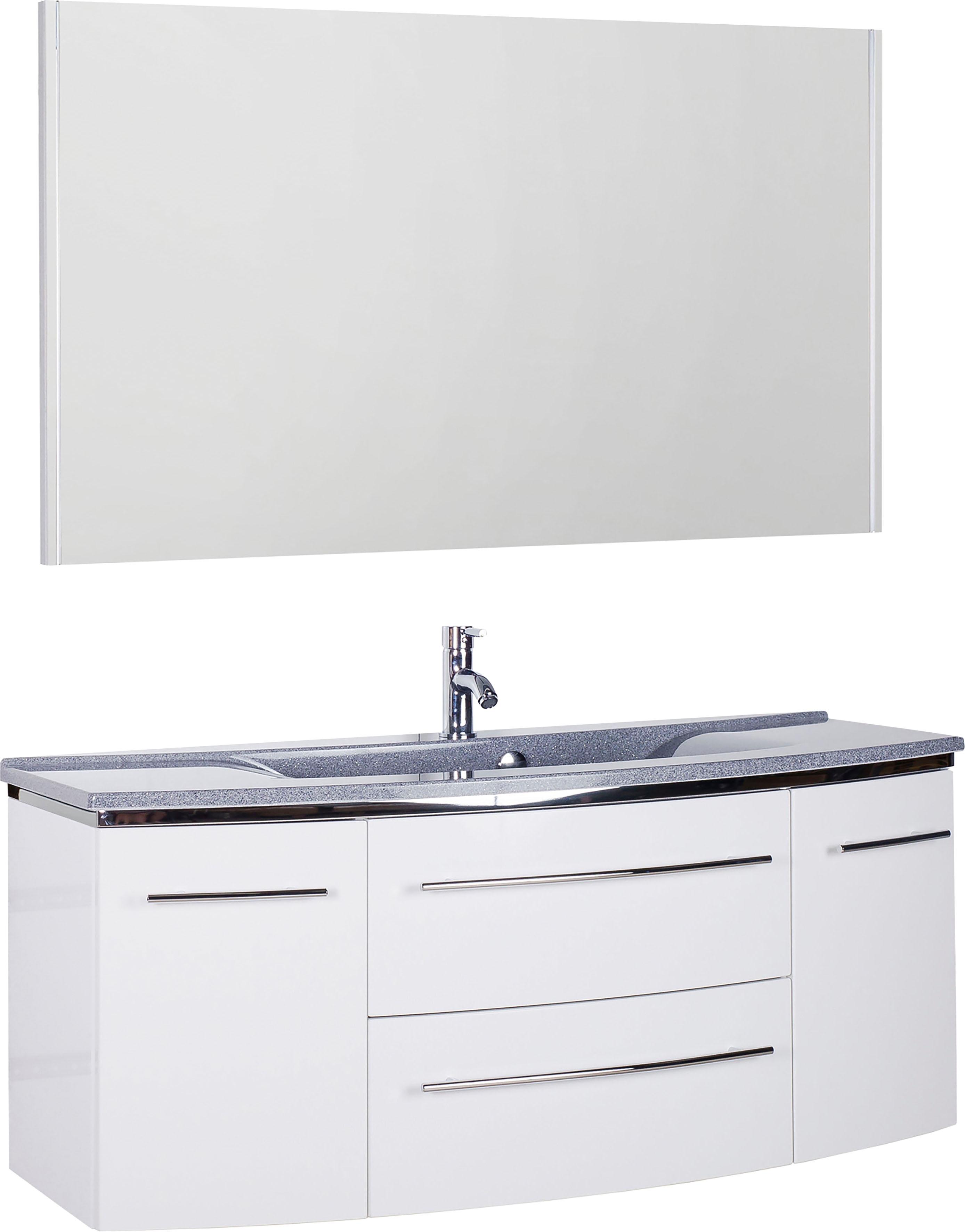 Badmöbel-Set SAPHIR "3040", weiß (weiß glanz, beckenfarbe: granit grau), Kastenmöbel-Sets, Badmöbel-Set