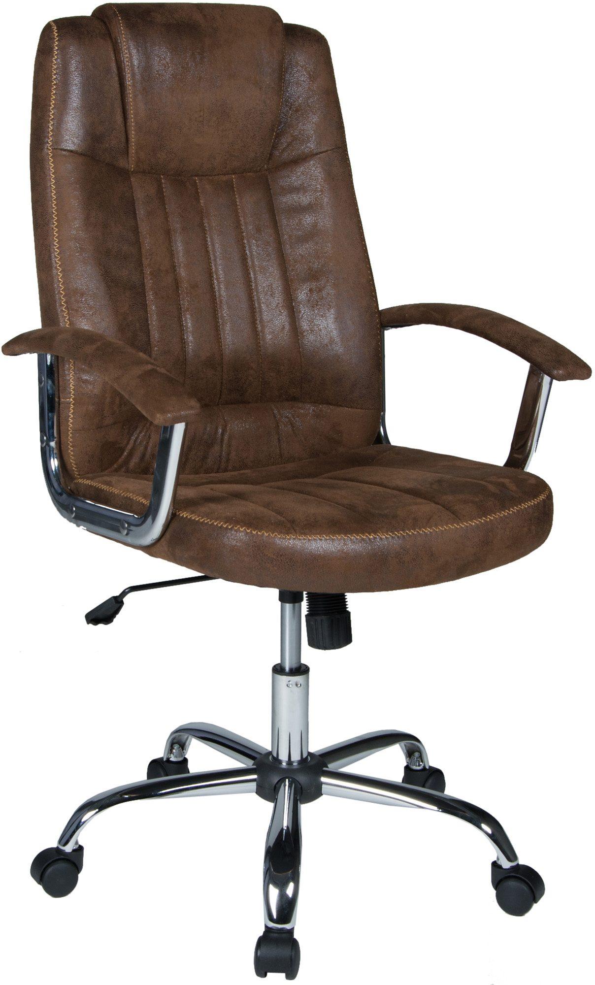 Chefsessel DUO COLLECTION "Bill", braun (braun, silberfarben, chrom), B:60cm H:106cm T:60cm, Stühle, Chefsessel, Vintage Look, bis 100kg