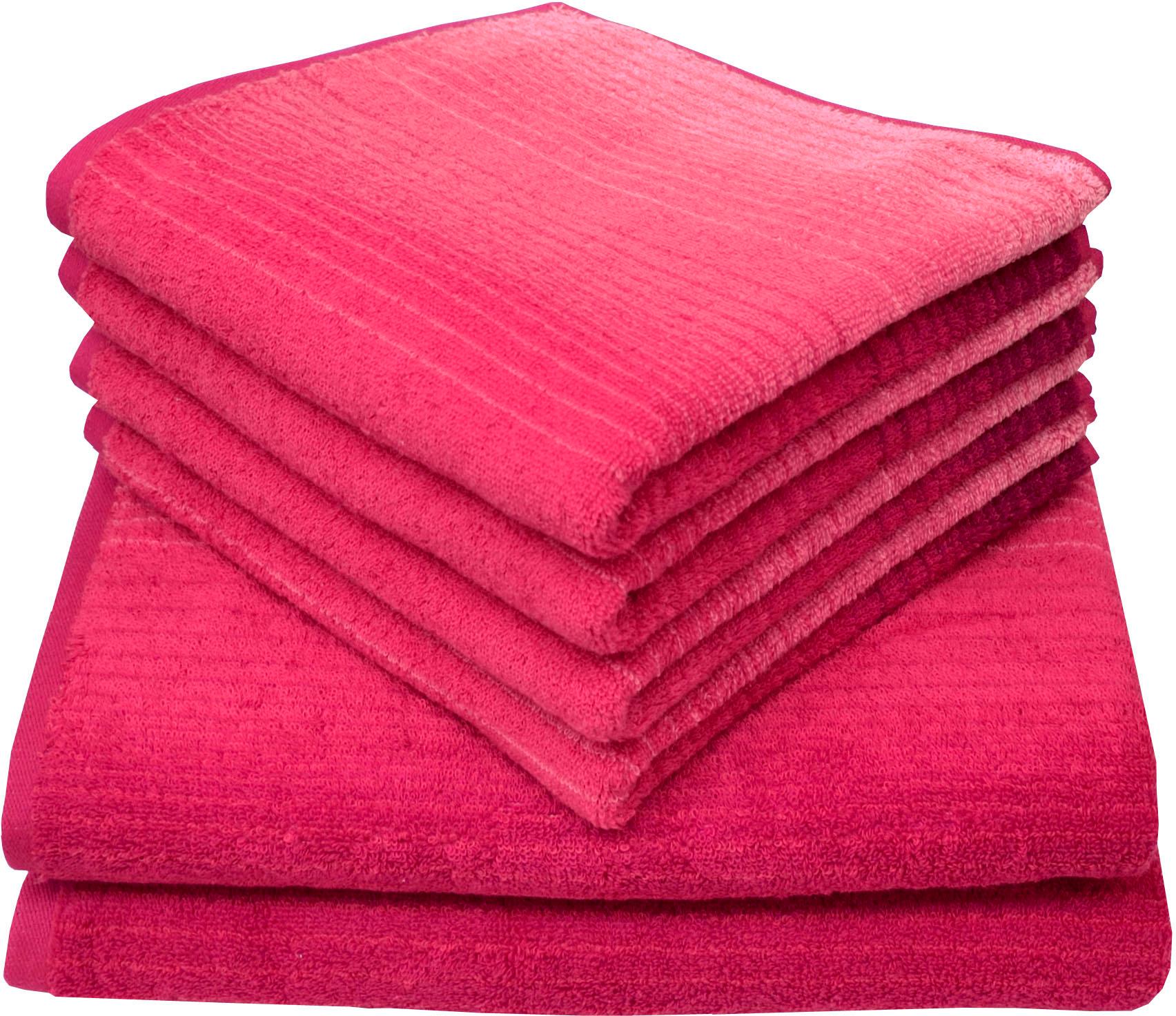 Handtuch Set DYCKHOFF "mit Farbverlauf", pink, 6 Stk., Walkfrottee, Walkfrottee, Obermaterial: 100% Baumwolle, Handtuch-Sets, Handtuch Set, mit Farbverlauf;4 Handtücher (50x100cm), 2 Duschtücher (70x140cm)