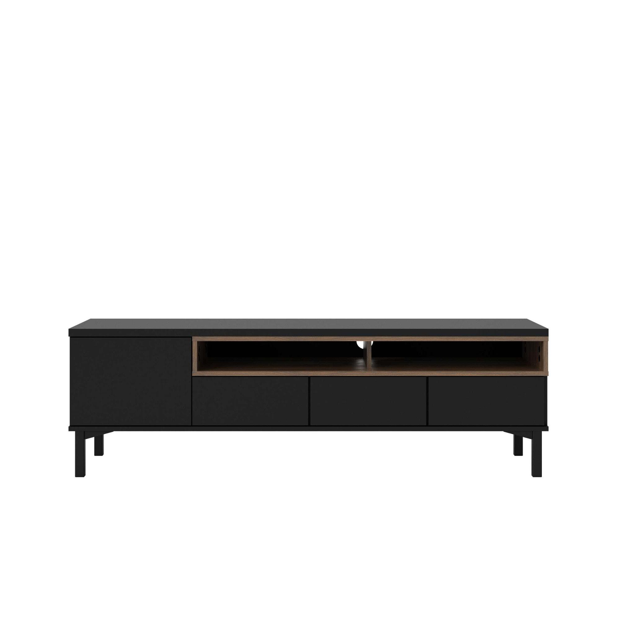 TV-Board INOSIGN "Roomers TV-Board, TV-Möbel, TV-Unit, Media-Möbel, Sideboard", schwarz (schwarz, walnuss), B:155,7cm H:48,2cm T:48,3cm, Holzwerkstoff, Sideboards, TV-Board, Breite/Höhe 156/48 cm, 2 offene Fächer mit Rahmen-Optik, Kabelführung