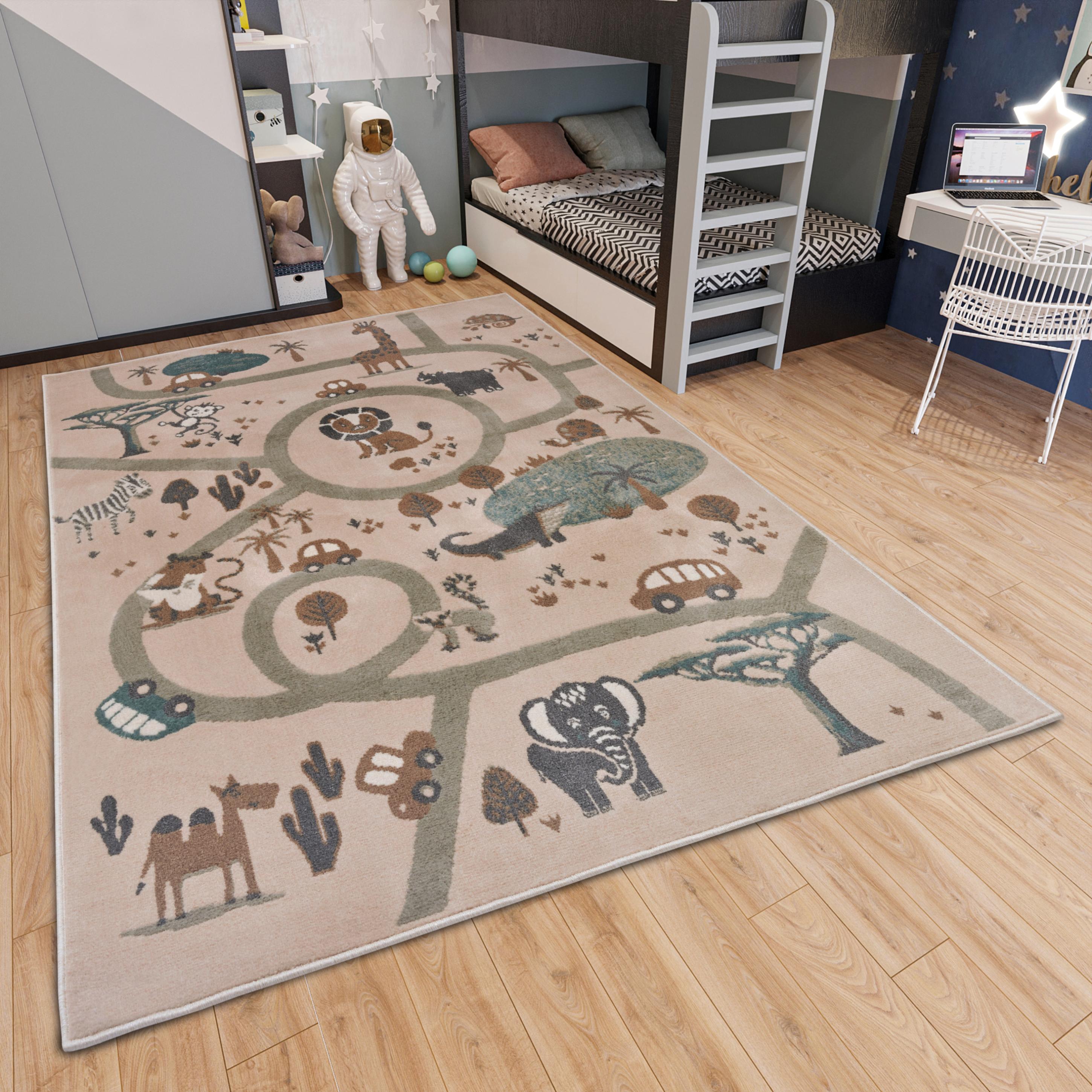Kinderteppich HANSE HOME "Adventures Animal Park", beige (creme,braun,grau), B:160cm H:8mm L:235cm, Polypropylen, Teppiche, Kinderteppich, Spielteppich, fest, Kinderzimmer, Kurzflor, Spielunterlage