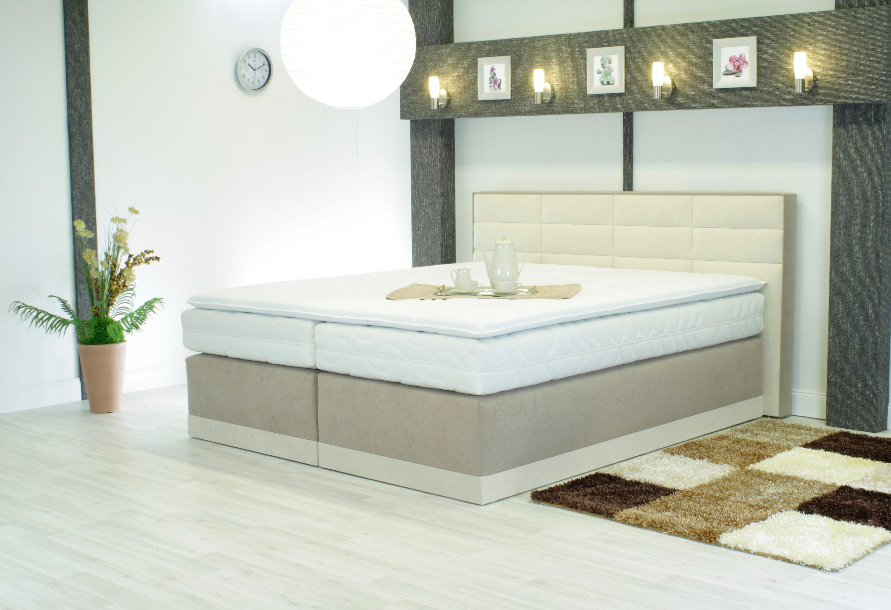 Boxspringbett, beige (creme, beige), B:154cm L:216cm, Bezug von Kopfteil und seitliche Einfassung von Unterbau aus kuschelweichem und strapazierfähigem Microfaser (100% Polyester);Bezug der Obermatratze: 100% Polyester, Diolenwatte und Vlies aus 100% Polyester, WESTFALIA SCHLAFKOMFORT, Komplettbetten, Boxspringbett