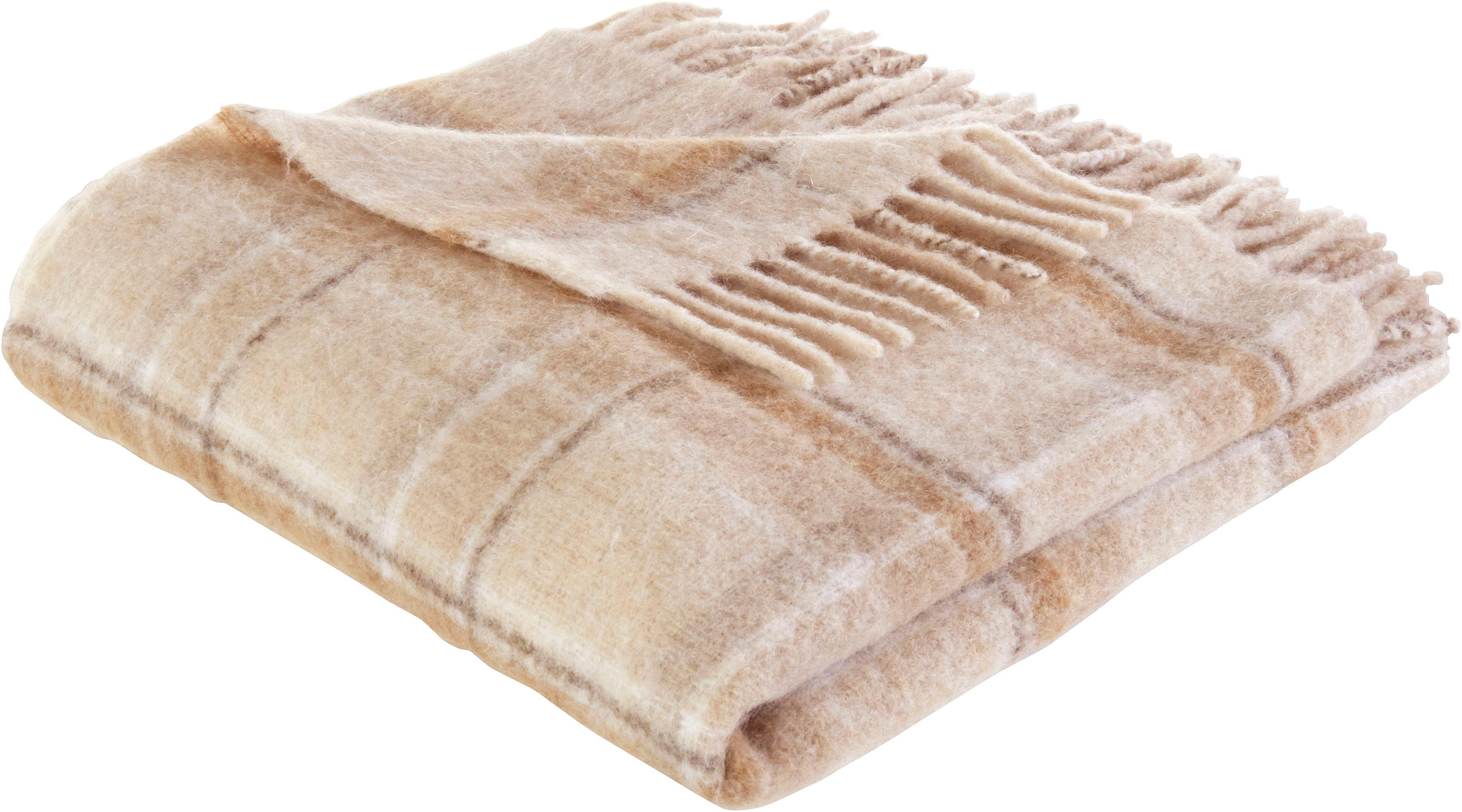 Plaid "Sinja", braun (taupe), B:140cm L:190cm, Polyacryl, Polyester, Wolle, LEGER HOME BY LENA GERCKE, Wohndecken, Plaid, mit Fransen, Kuscheldecke