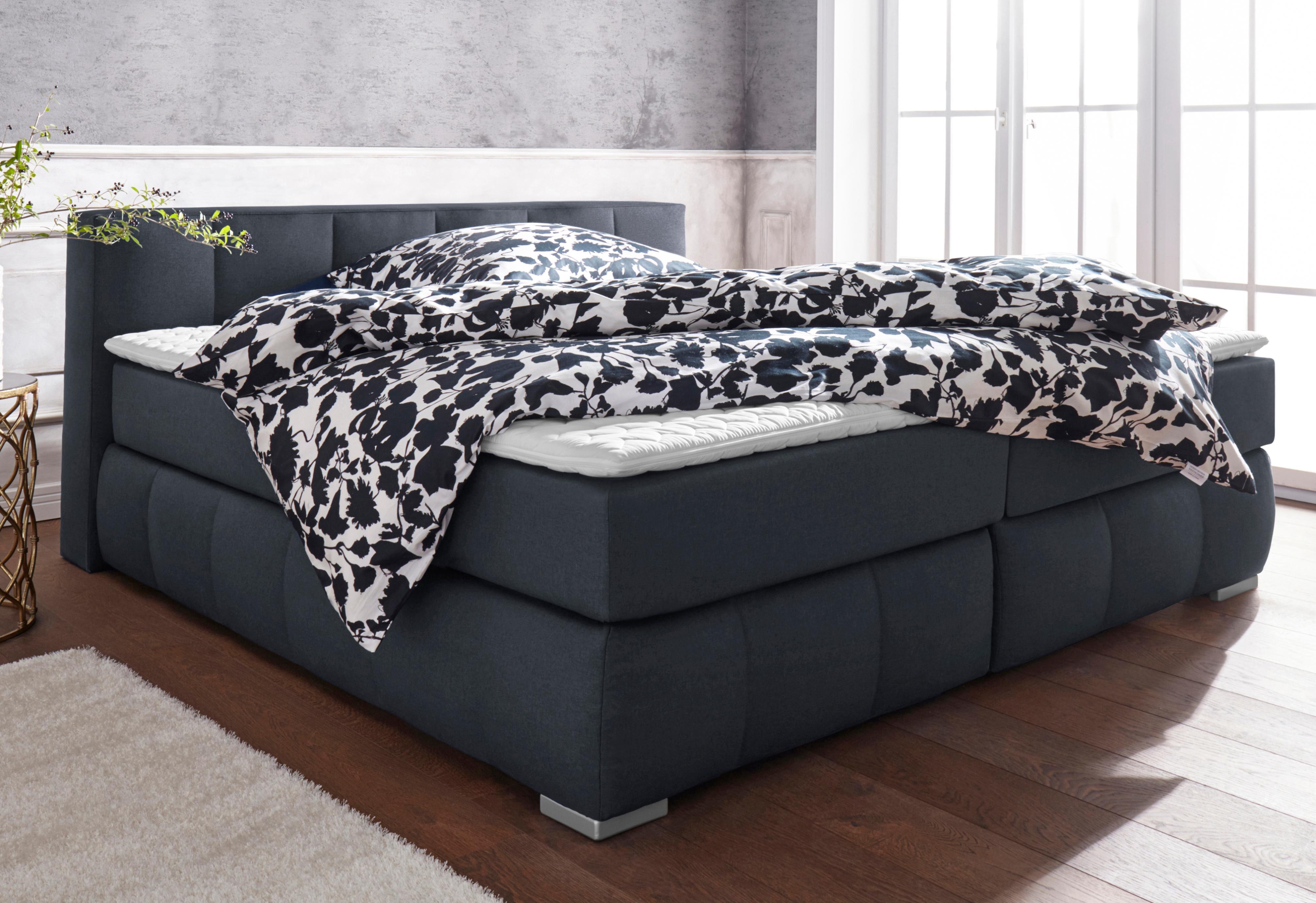 Boxspringbett HOME AFFAIRE "Chelles", grau (anthrazit), B:207cm L:225cm, Samtoptik (100% Polyester);Bezug der Spiegelfläche Matratzendrell aus 100% Polyester;Struktur fein 100% Polyester), Komplettbetten, Boxspringbett, inkl. Kaltschaumtopper, in 5 Breiten und 3 Matratzenarten