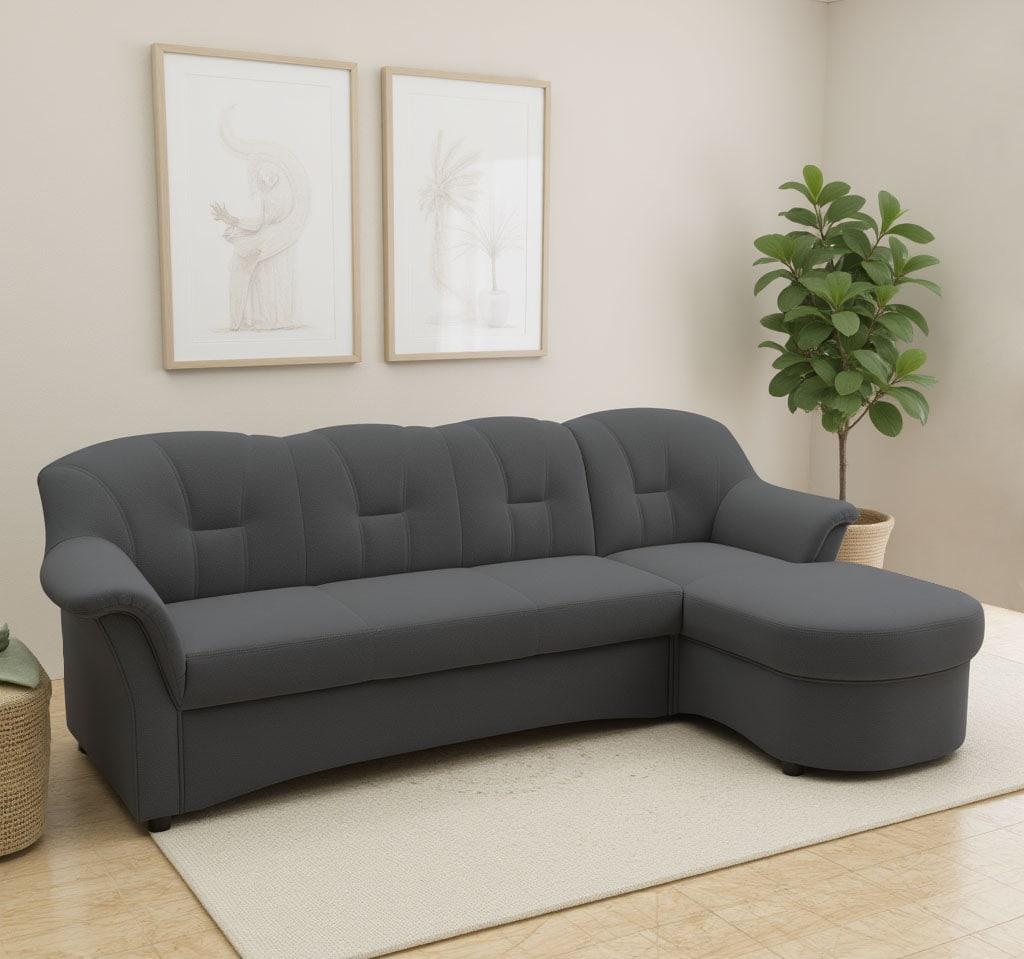 Ecksofa DOMO COLLECTION "Flores Schlafsofa, B/T/H: 233/142/86 cm, L-Form", grau (dunkelgrau), B:231cm H:84cm T:142cm, 100% Polyester, Sofas, Ecksofa, wahlweise mit Bettfunktion, wahlweise mit Federkern, auch in Leder