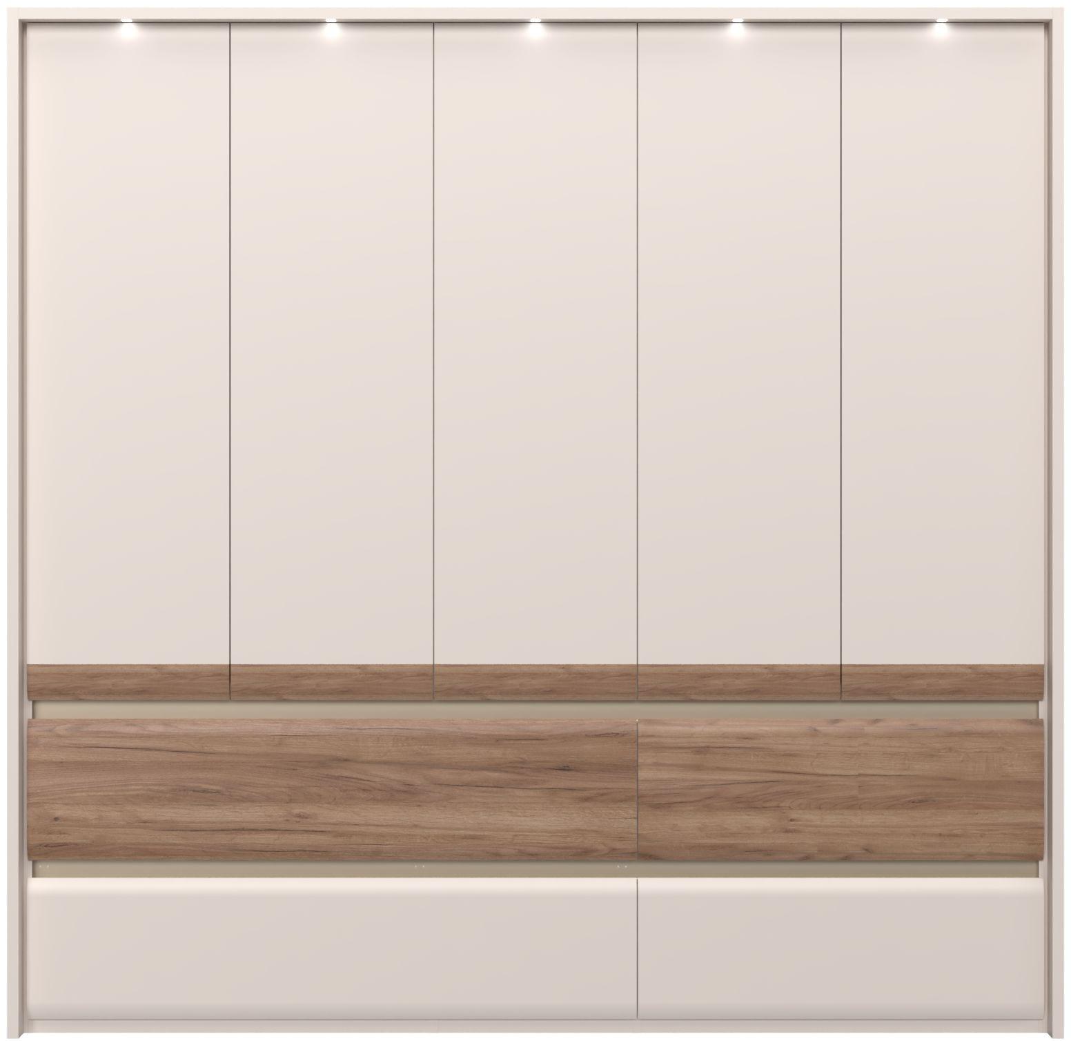 Kleiderschrank OTTO HOME "Invictus, UV lackiert, kratzfest, FSC-zertifiziert, grifflose Optik", beige (kaschmirfarbe), B:232cm H:226cm T:60cm, Holzwerkstoff, MDF, Schränke, Kleiderschrank, mit Beleuchtung und Passpartourahmen, hoher Schrank (226cm), 6 Breiten