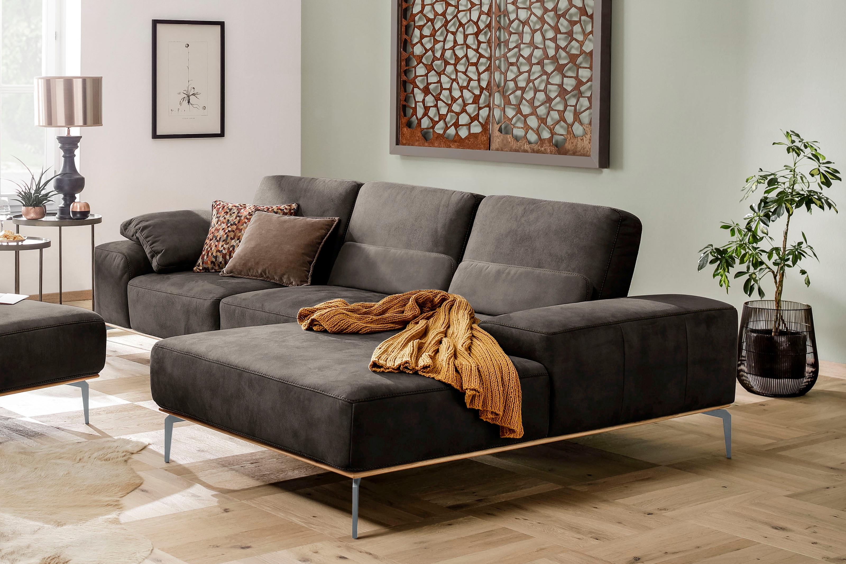 Ecksofa W.SCHILLIG "run, Designsofa mit tollem Sitzkomfort, bequem, L-Form", grau (antracite s37), B:299cm H:88cm T:178cm, Longlife Xtra-Leder Z73: Naturwalkleder der Luxusklasse aus den erlesensten Rohhäuten. Hautstärke 1, 1 – 1, 3 mm;ROHLEDER Jacquard-Flachgewebe Q2 W60 (63% Polyester, 37% Polyacryl);ROHLEDER Chenille-Flachgewebe Q2 W77 (68% Polyacryl, 32% Polyester);Stoff S37 (100% Polyester),