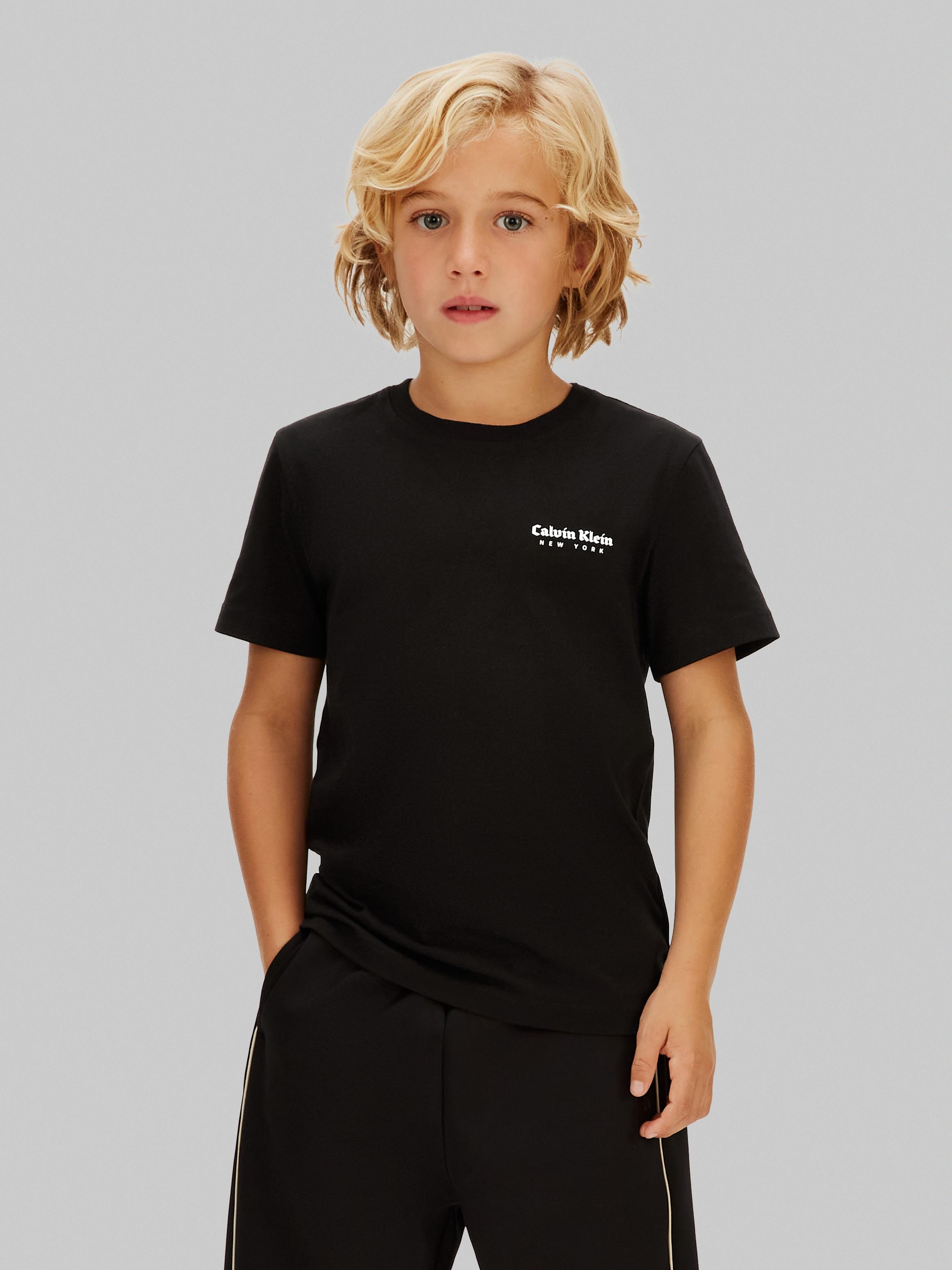 T-Shirt CALVIN KLEIN JEANS, Jungen, Gr. 16 (176), ck schwarz, Single Jersey, Obermaterial: 100% Baumwolle, unifarben, regular fit normal, Rundhals, eingesetzt abgesteppte Kante, Shirts T-Shirt, Regular fit, für Kinder bis 16 Jahre