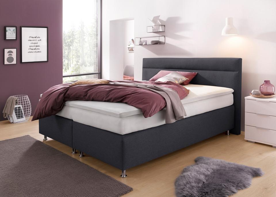 Boxspringbett, grau (strukturstoff anthrazit), ohne LED-Beleuchtung, Liegefläche B/L: 180cm x 200cm, H3, 5-Zonen-Tonnentaschen-Federkernmatratze, Bezug Unterbox und Kopfteil: Strukturstoff (77% Polyester und 23% Viskose);Bezug Obermatratze 100% Polyester, waschbar bis 60C, WESTFALIA SCHLAFKOMFORT, Komplettbetten, Boxspringbett, wahlweise mit LED-Beleuchtung