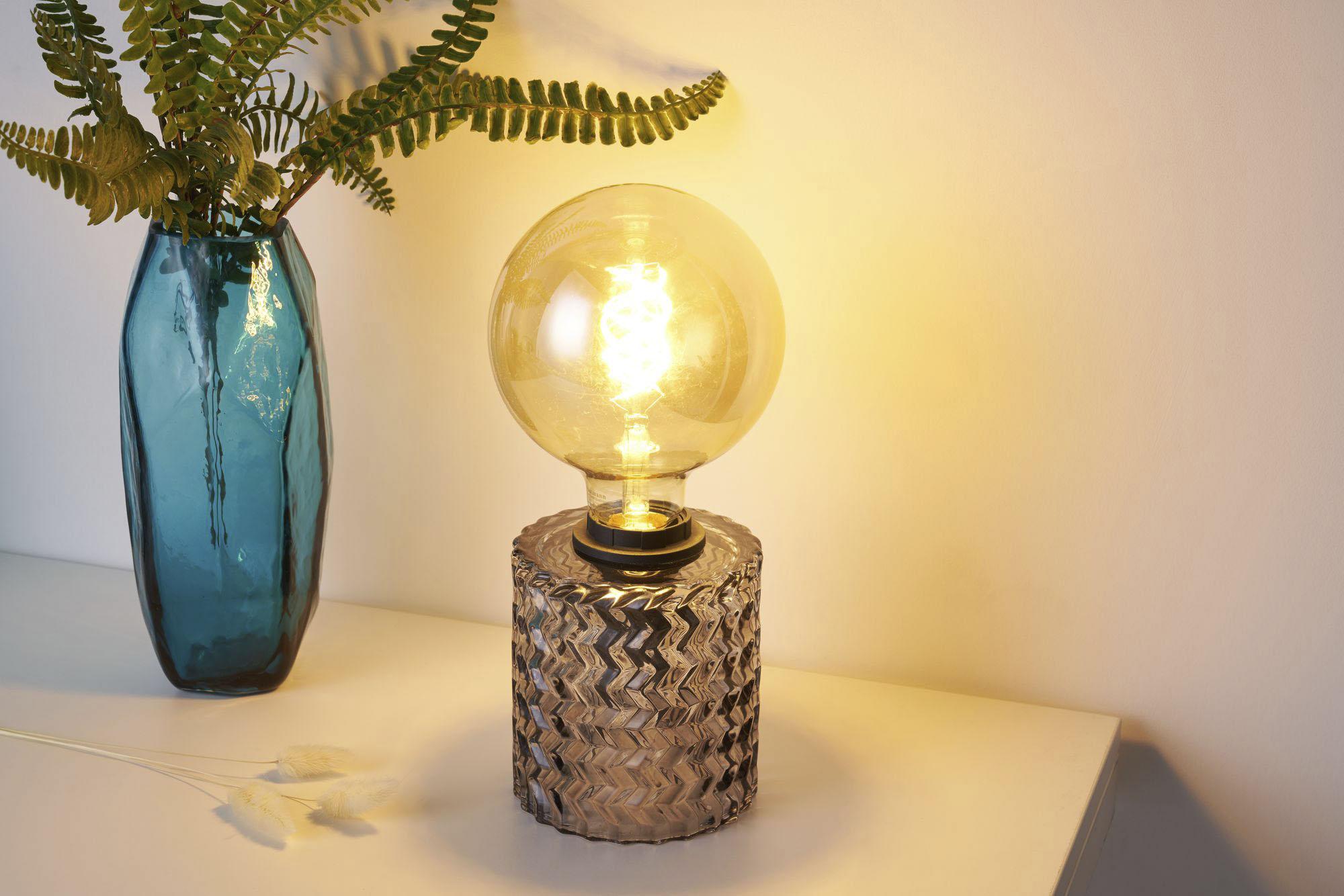 PAULEEN Tischleuchte "Crystal Smoke", grau (rauchgrau), 21, Ø 11cm H: 13cm, 1 Stk., Leuchten, E27, Rauchglas Schwarz, Tischleuchte