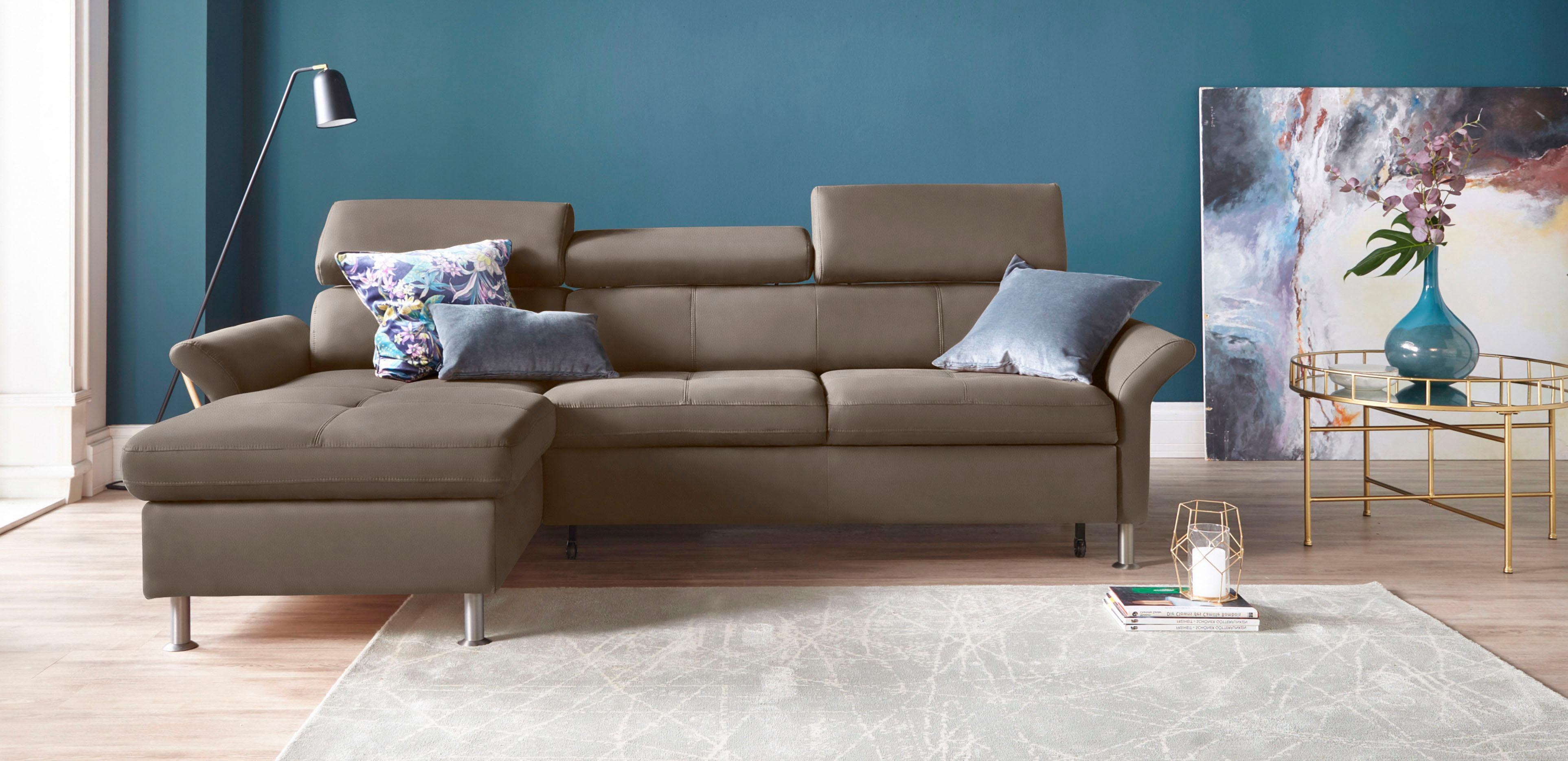 Ecksofa EXXPO - SOFA FASHION "Maretto, bequem & komfortabel, bodenfrei, Breite 257cm, L-Form", beige (sahara), B:257cm H:96cm T:167cm, Luxus-Microfaser (100% Polyester), Sofas, Ecksofa, inkl. Kopf- bzw. Rückenverstellung, wahlweise mit Bettfunktion