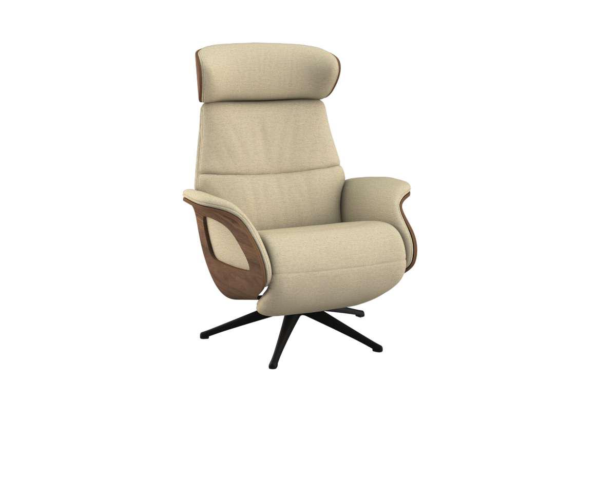 Relaxsessel FLEXLUX "Clement elektrischer Funktionsessel", beige (sandy beige), B:81cm H:111cm T:90cm, 100% Polyester, Sessel, Relaxsessel, Größe M, Rücken & Fußteil elektrisch, Akku, Arml. Walnuss, Fuß schwarz