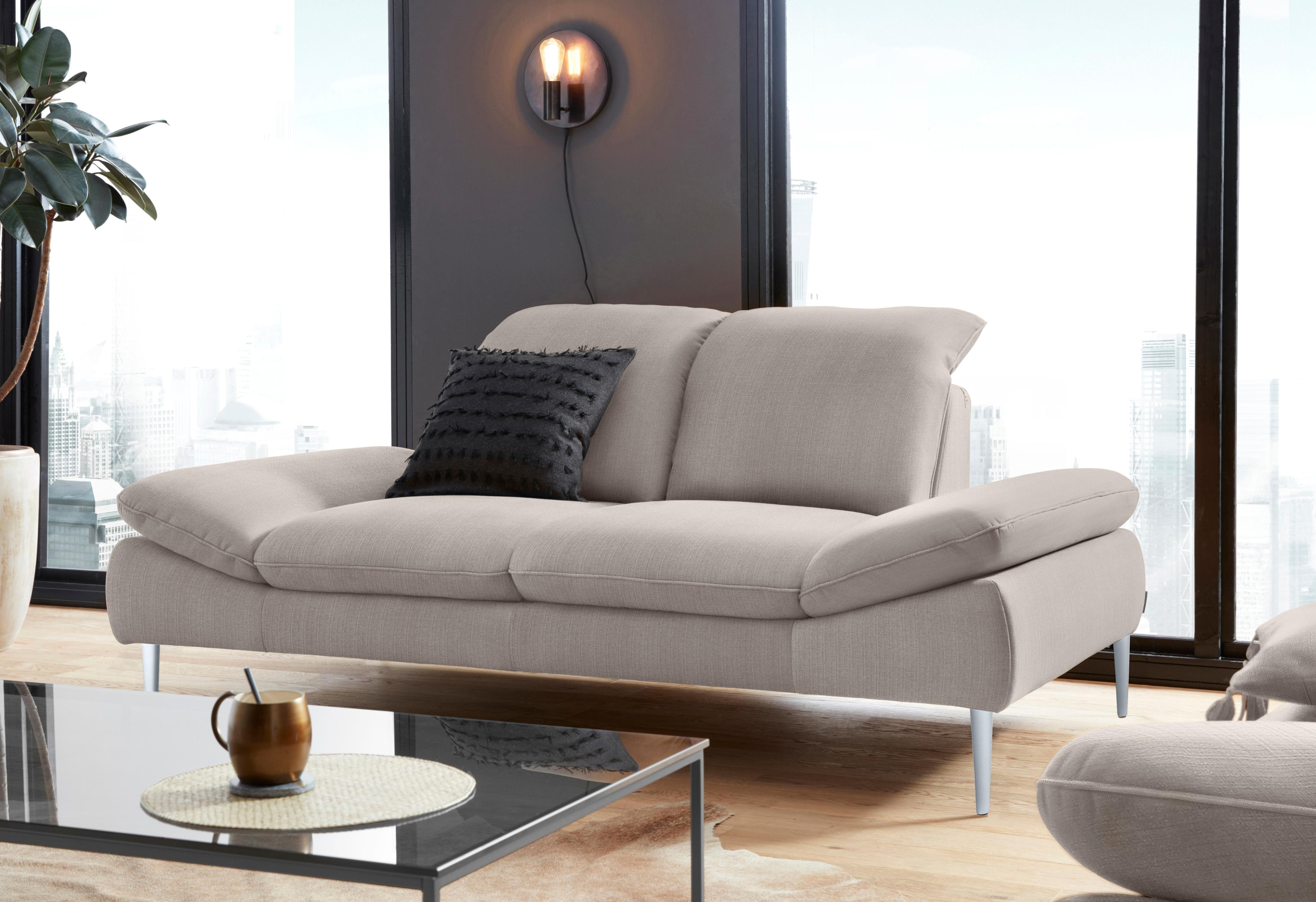 2,5-Sitzer W.SCHILLIG "enjoy&MORE", grau (stone r66), B:232cm H:87cm T:110cm, Chenille-Flachgewebe R66 (85% Polyester, 15% Nylon);Longlife Xtra-Leder Z59: Glattleder mit modischer Prägung. Hautstärke 0, 9 - 1, 1 mm;Stoff S37 (100% Polyester), Sofas, 2 5-Sitzer, mit Sitztiefenverstellung, Füße Chrom glänzend, Breite 232 cm