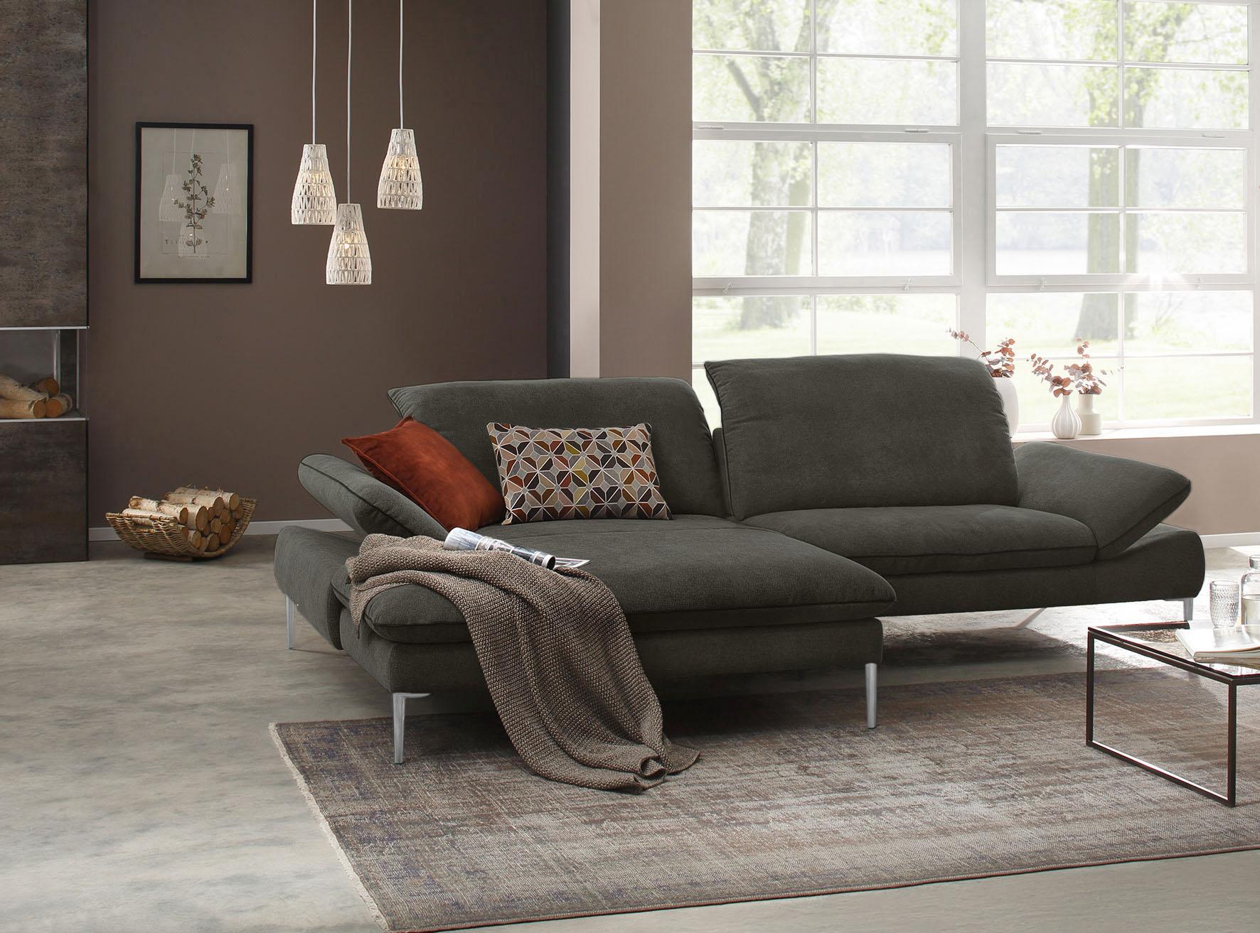 Ecksofa W.SCHILLIG "enjoy&MORE, Designsofa, elegant und bequem, L-Form", grün (hunter r66), B:294cm H:87cm T:185cm, Chenille-Flachgewebe R66 (85% Polyester, 15% Nylon);Longlife Xtra-Leder Z59: Glattleder mit modischer Prägung. Hautstärke 0, 9 - 1, 1 mm;Stoff S37 (100% Polyester), Sofas, Ecksofa, mit Sitztiefenverstellung, Füße Chrom glänzend, Breite 294 cm