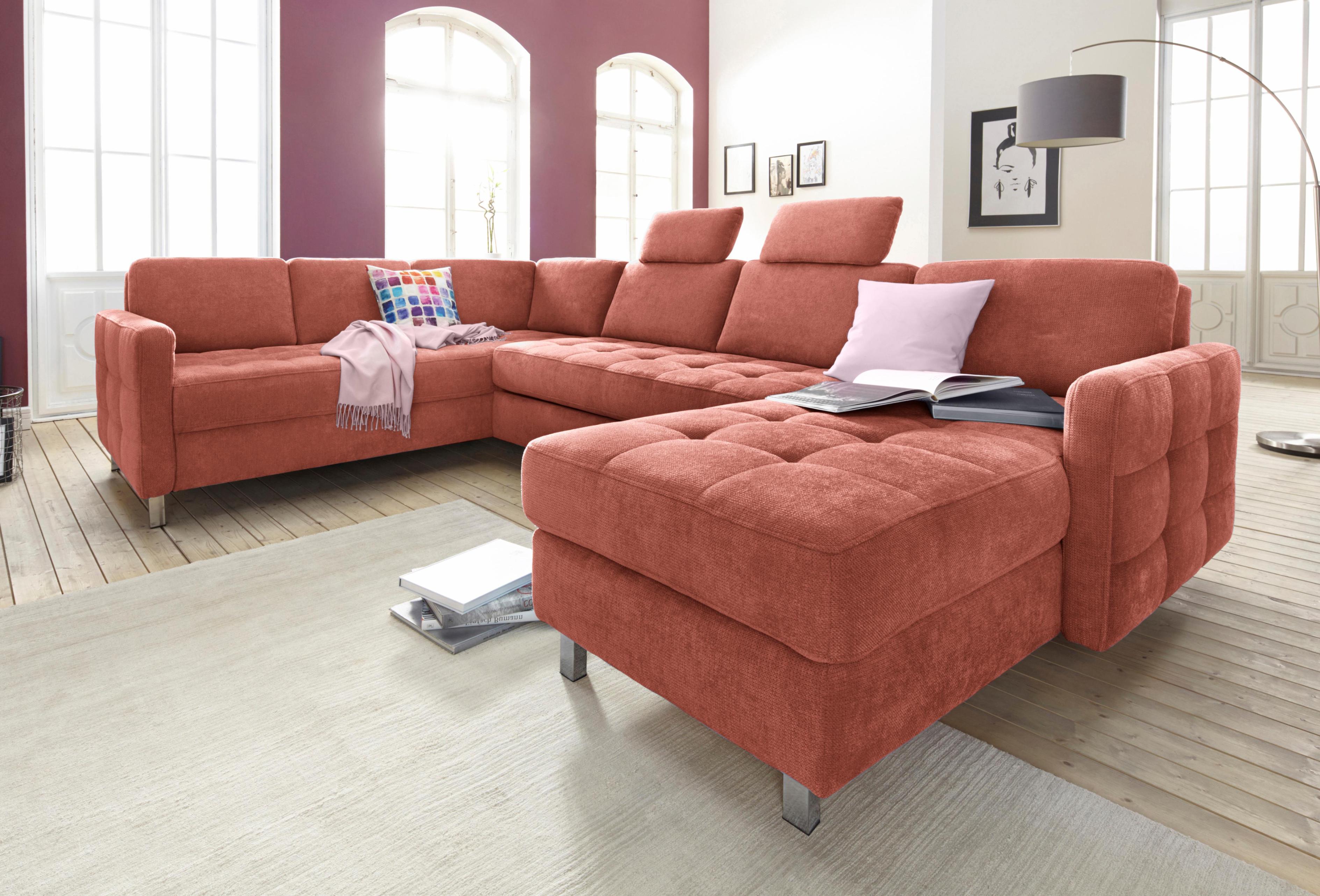 Wohnlandschaft SIT & MORE "Pablo U-Form", orange (terra), B:292cm H:80cm T:87cm, Struktur (100% Polyester);Kunstleder SOFTLUX;Luxus-Microfaser ALTARA NUBUCK (100% Polyester), Sofas, Wohnlandschaft, wahlweise mit Bettfunktion und Bettkasten