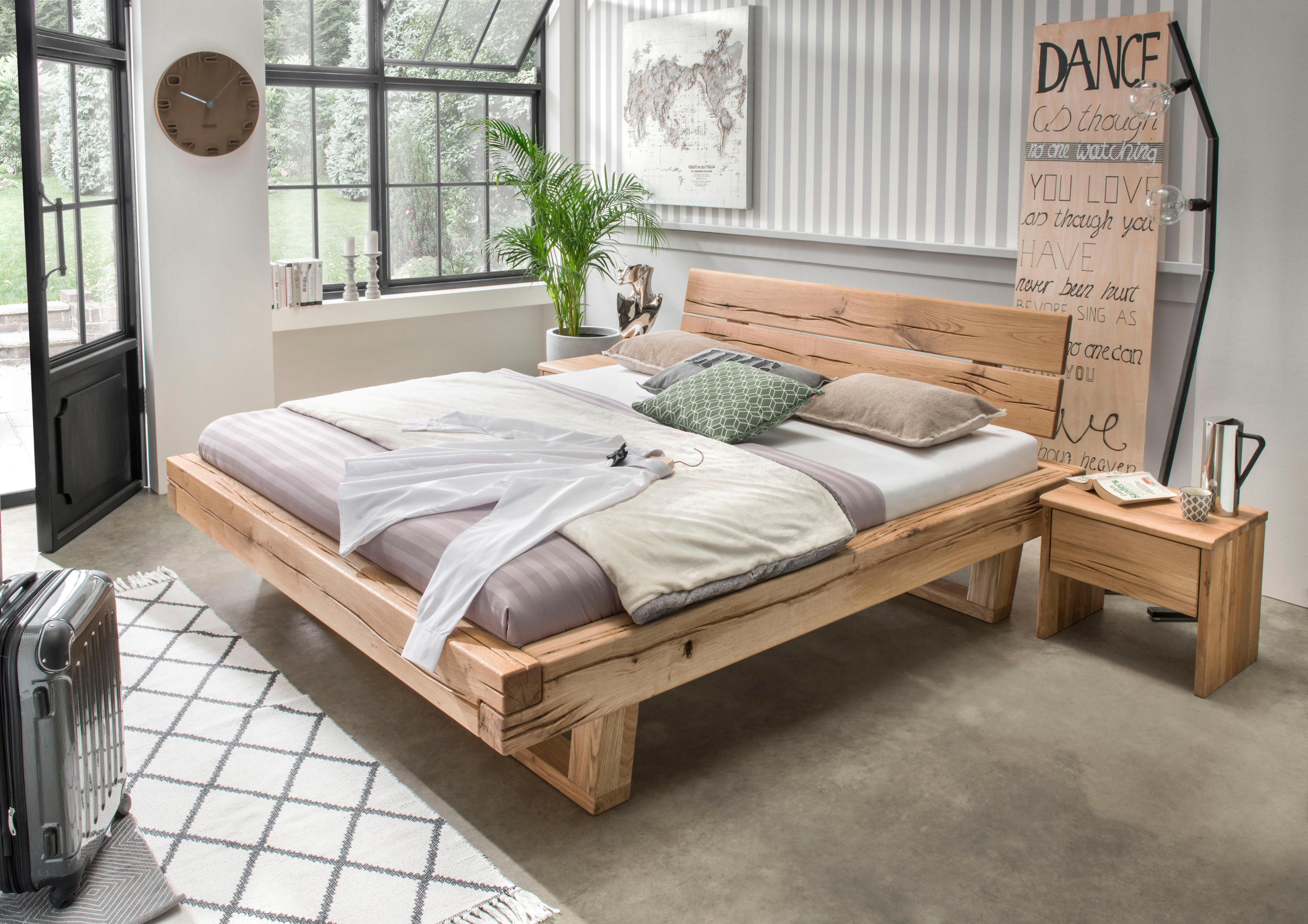 Massivholzbett HOME AFFAIRE "Ultima Balkenbett Doppelbett, Füße mit Kufenform", braun (wildeiche), B:158cm L:228cm, Betten, Massivholzbett, Massivholz, Skandinavisches Design, Robust, stabil, FSC zertifiziert