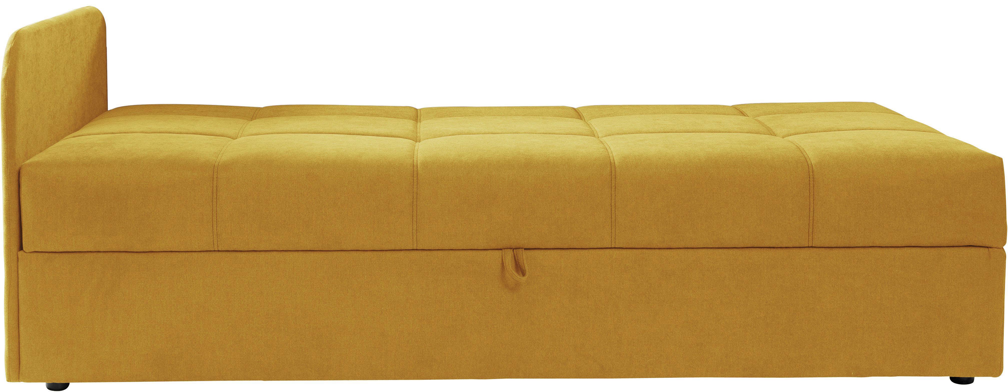 Schlafsofa ALINA "Marla", gelb (rapsgelb eqe 25), B:205cm H:73cm T:91cm, Chenille EQE (100% Polyester), Sofas, Schlafsofa, inkl. Stauraum, Armlehne wahlweise links ode rechts