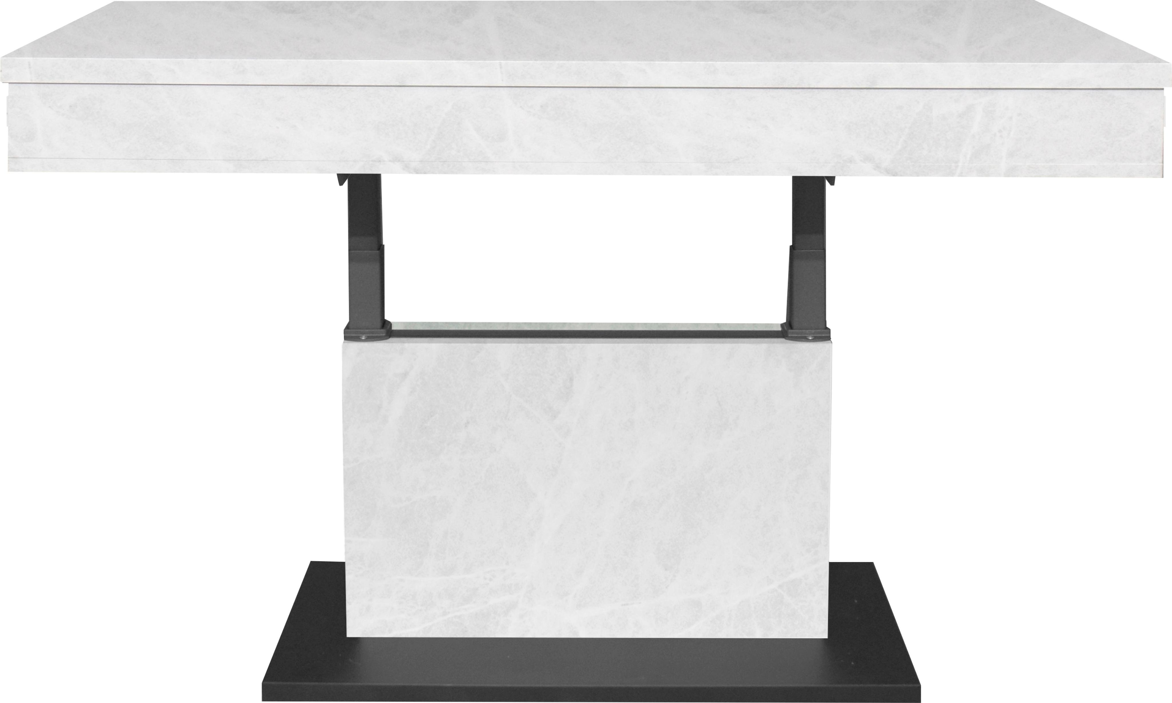 Couchtisch MÄUSBACHER "Lift Couchtisch", schwarz (vulkanschwarz supermatt, keramik optik weiß, keramik optik weiß), B/H/T: 110cm x 77cm x 60cm, Tische, Couchtisch, höhenverstellbar 58-77cm,Tischplatte aufziehbar, Staufach, 110cm breit