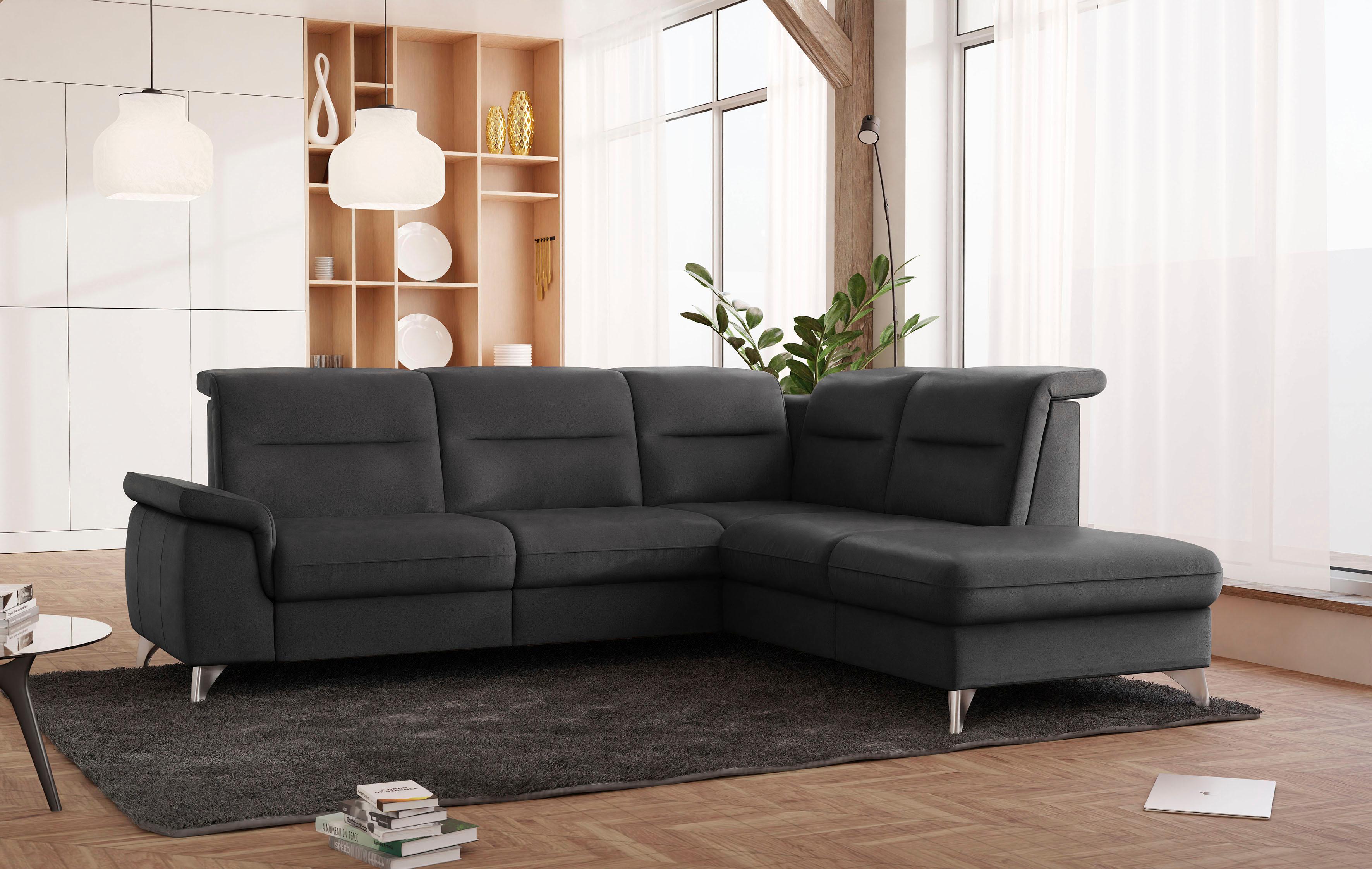 Ecksofa SIT & MORE "Astoria L-Form", grau (anthrazit), B:256cm H:91cm T:225cm, 100% Polyester, Sofas, Ecksofa, wahlweise mit motorischer Relaxfunktion
