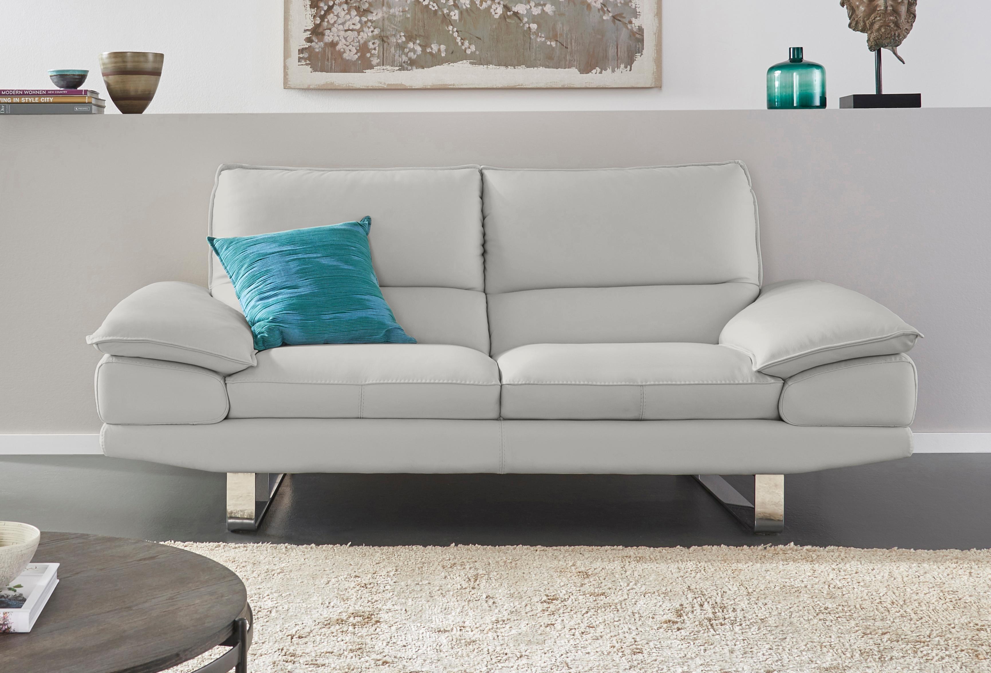 2,5-Sitzer CALIA ITALIA "Dave, Sitzkomfort der Extraklasse, extra bequeme Armlehnen", grau, B:201cm H:87cm T:97cm, Leder BULL - 100% Leder;Leder SORRRENTO - 100% Leder, Sofas, 2 5-Sitzer, mit Kufenfuß, in zwei Lederqualitäten