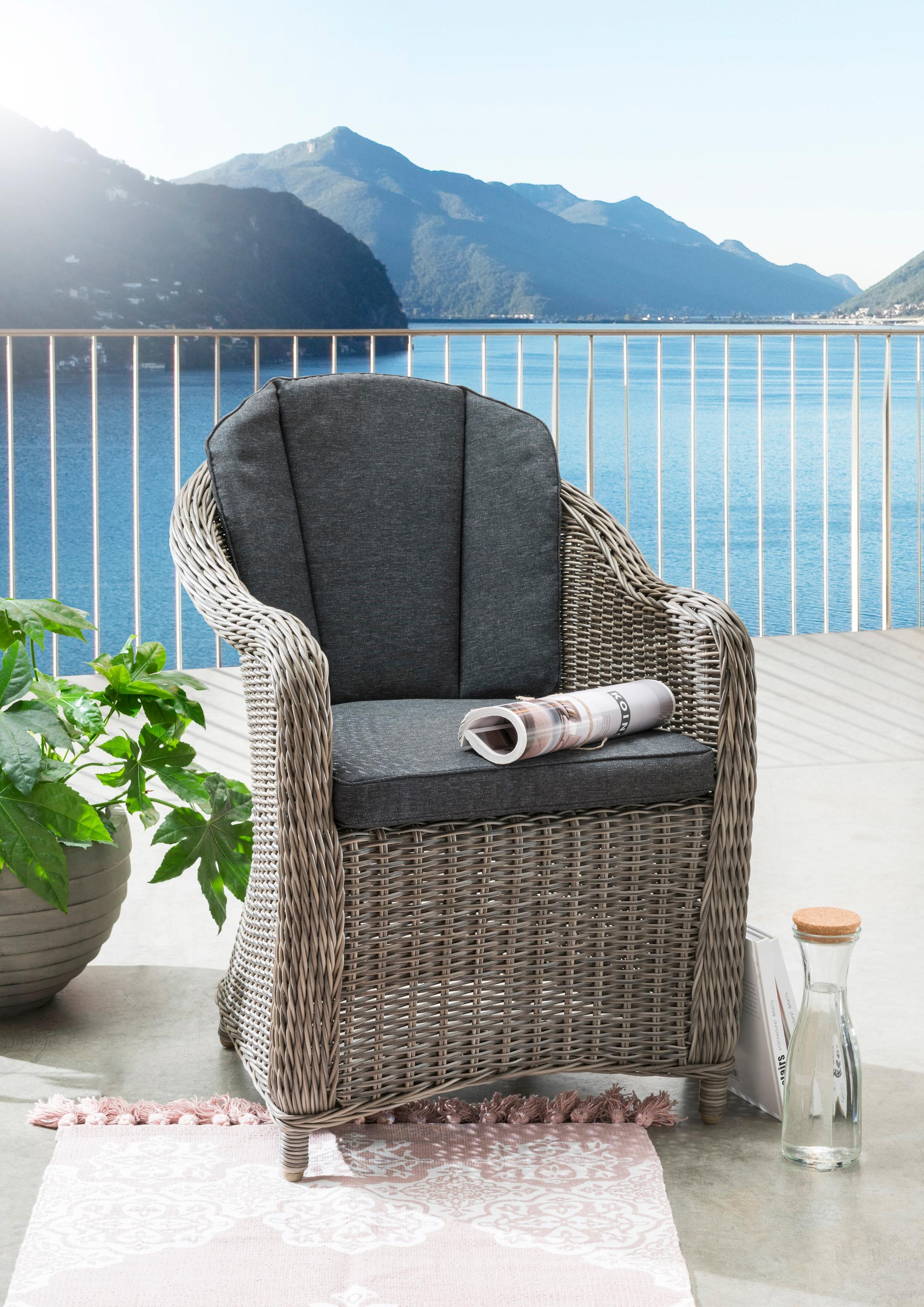 Gartensessel DESTINY "MALAGA", grau (vintage grau), B:62cm H:85cm T:70cm, Obermaterial: 100% Polyester. Füllung: 100% Polyurethan, Sessel, Gartensessel, Aluminium, Polyrattan, inkl. Auflagen