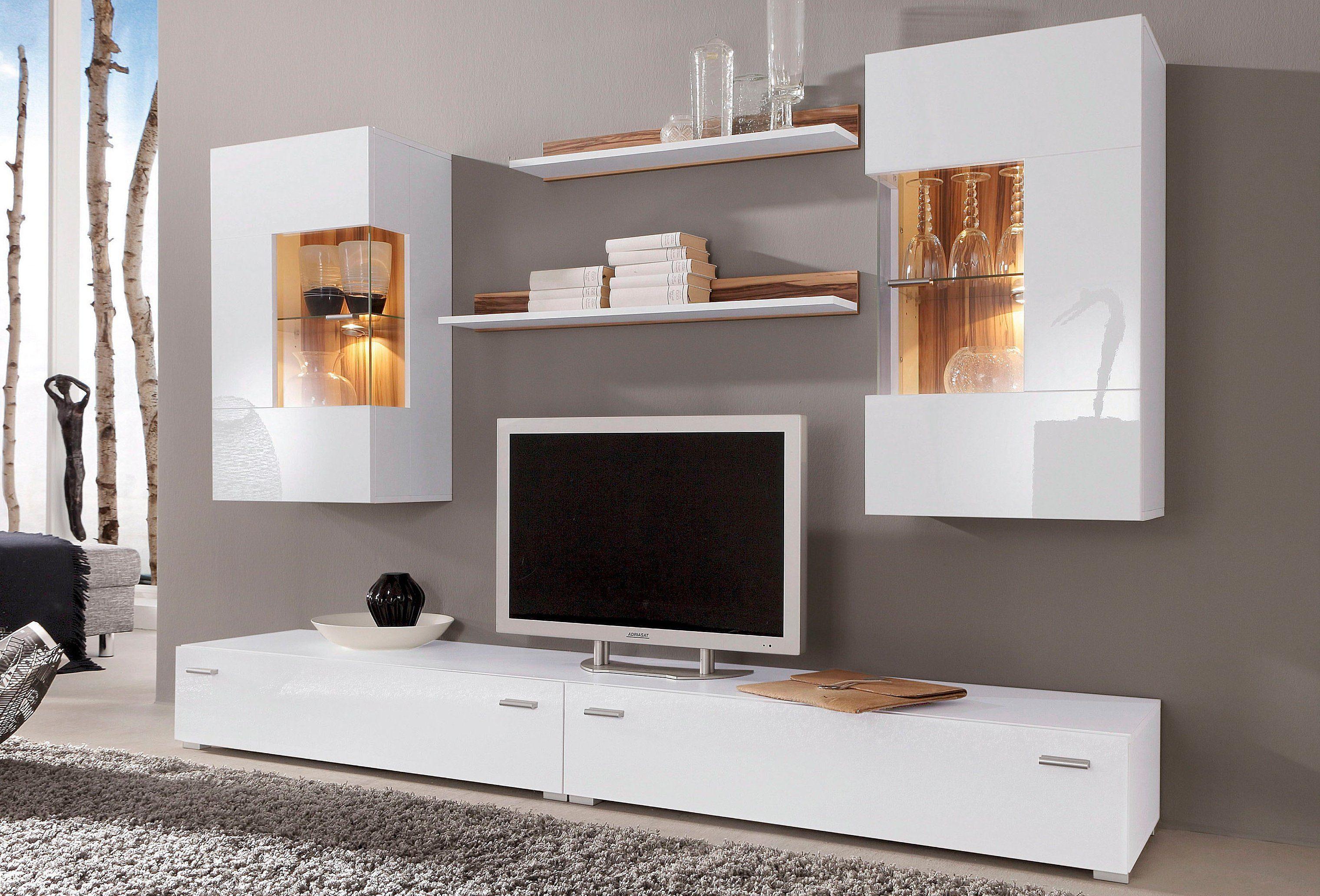 Wohnwand HÖLTKEMEYER "Happy", weiß (weiß, nussbaumfarben), Kastenmöbel-Sets, Wohnwand