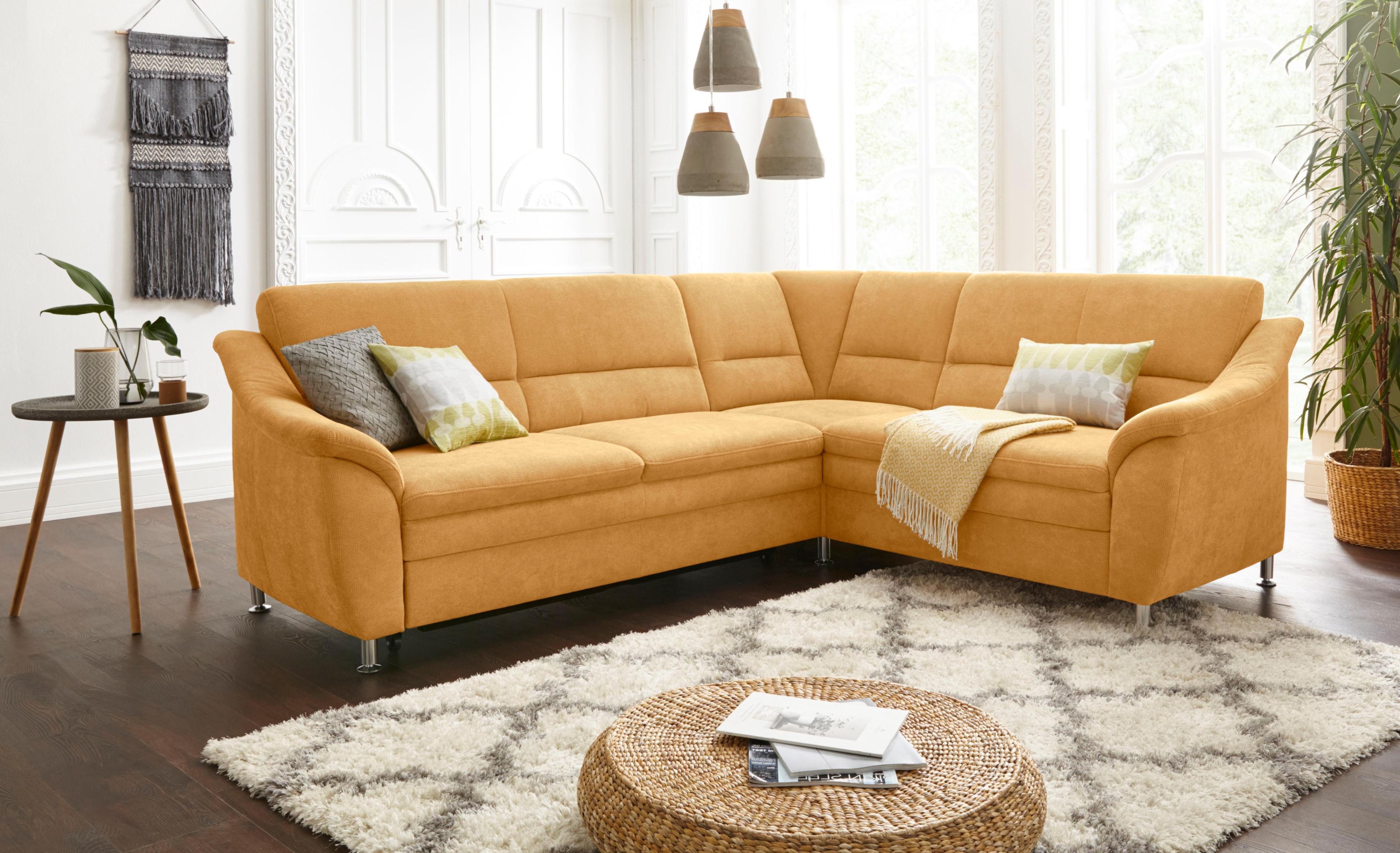 Ecksofa SIT & MORE "Cardoso L-Form", gelb (senf), B:249cm H:90cm T:209cm, Flachgewebe (100% Polyester);Struktur (100% Polyester);Luxus-Microfaser (90% Polyester, 10% Polyamid), Sofas, Ecksofa, mit Federkern, wahlweise mit Bettfunktion und Schubkasten