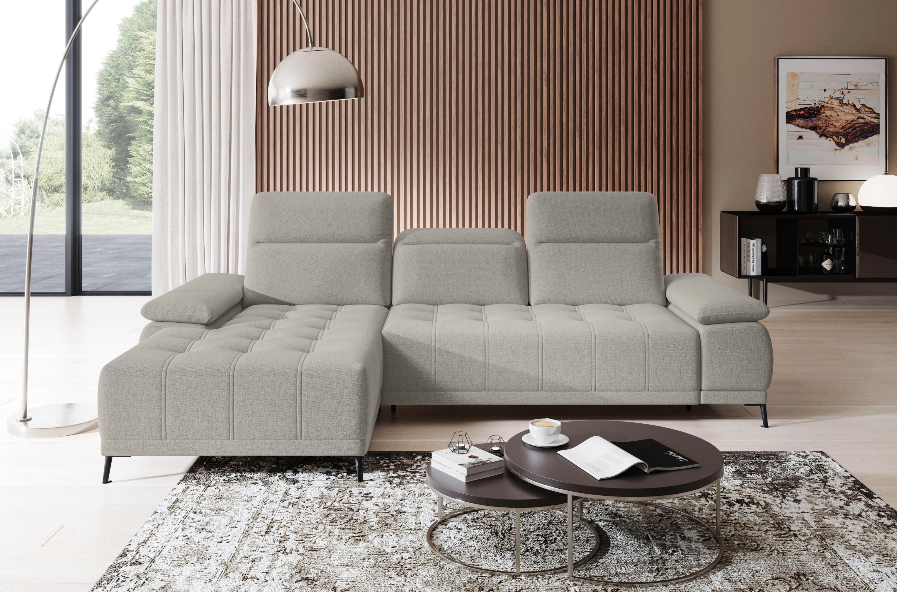 Ecksofa WERK2 "Focus-S, inkl. elektr. Sitzvorzug, manuelle Kopfteilverstellung", natur, B:277cm H:82cm T:177cm, 92% Polyester, 8% Nylon, Sofas, Ecksofa, elektr. Sitztiefenverstellung, flexible Kopfstützen, 12cm Füße, L-Form