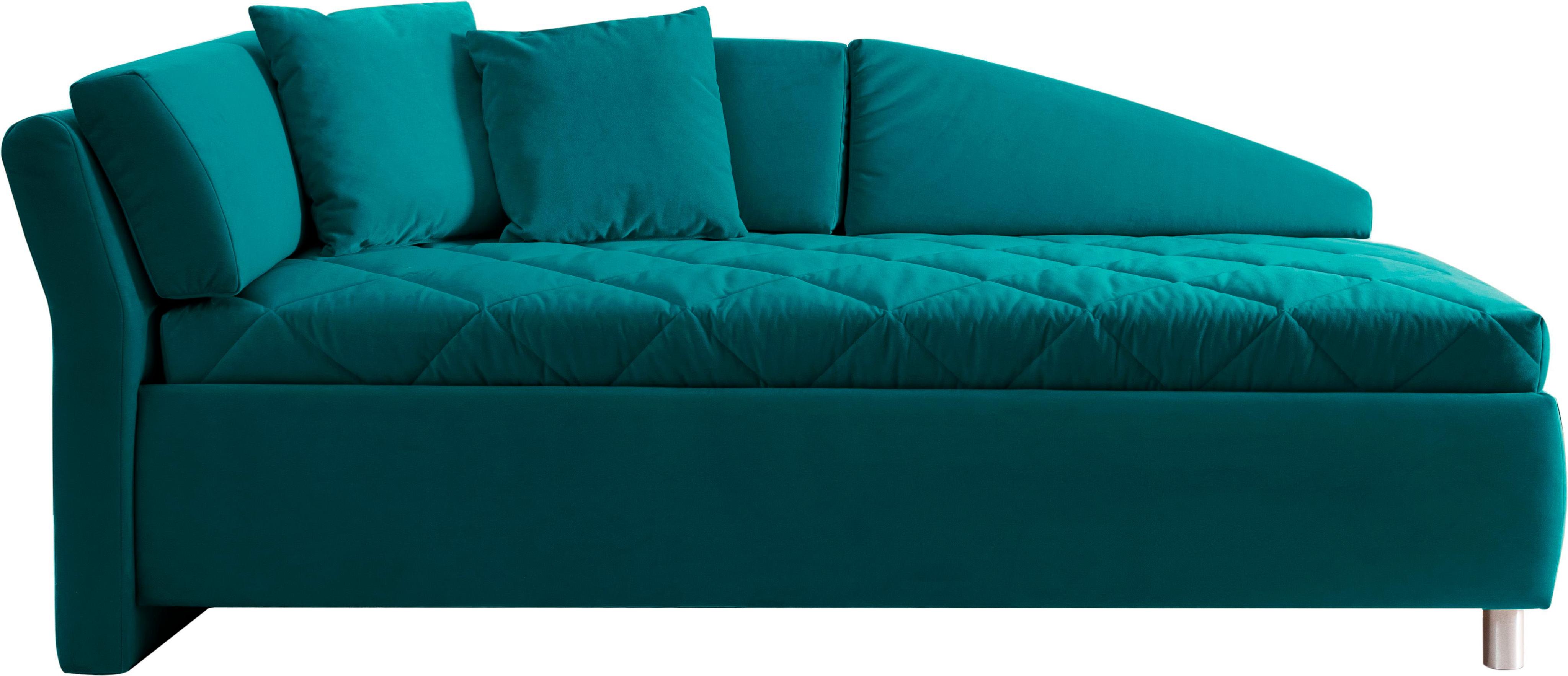 Schlafsofa ALINA, blau (ozeanblau tsv 3), B:223cm H:80cm T:102cm, Samtstoff TSV (100% Polyester), Sofas, Schlafsofa, Bettkasten, Zierkissen-Set aus: 2 Stk. 40x40cm, 1 Stk. 30x30cm