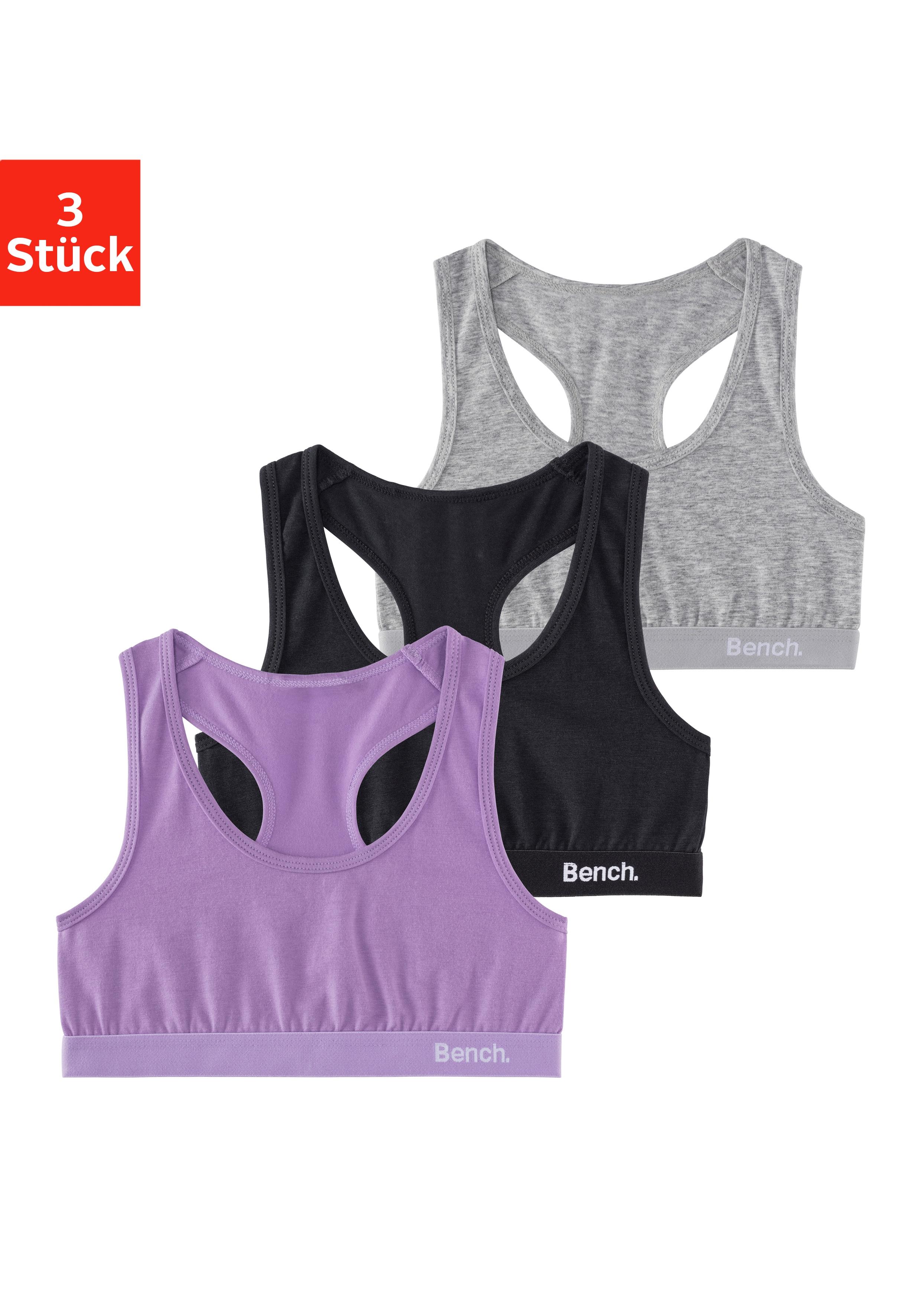Bustier BENCH., Mädchen, Gr. 146/152, N-Gr, lila (lila, schwarz, grau), Jersey, Obermaterial: 92% Baumwolle, 8% Elasthan, unifarben, Basic, körpernah, BHs Bustier, im sportlichen Look mit Ringerrücken